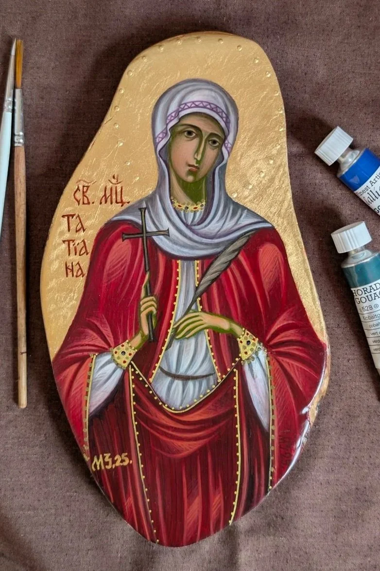 Saint Tatiana of Rome Byzantine Icon on Natural Wood