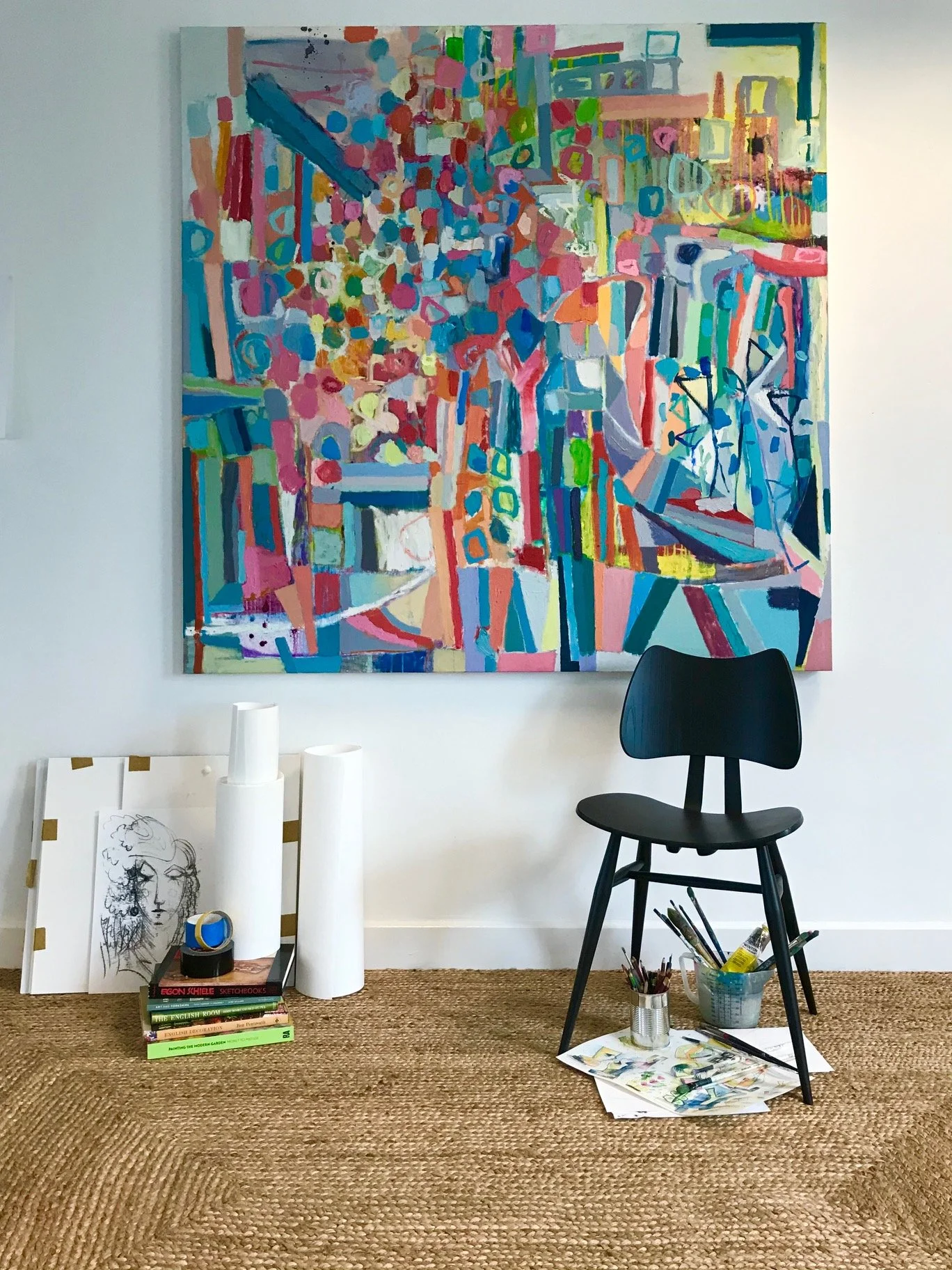 Liz Fosters painting Unexpected Landscape hanging in a room setting 