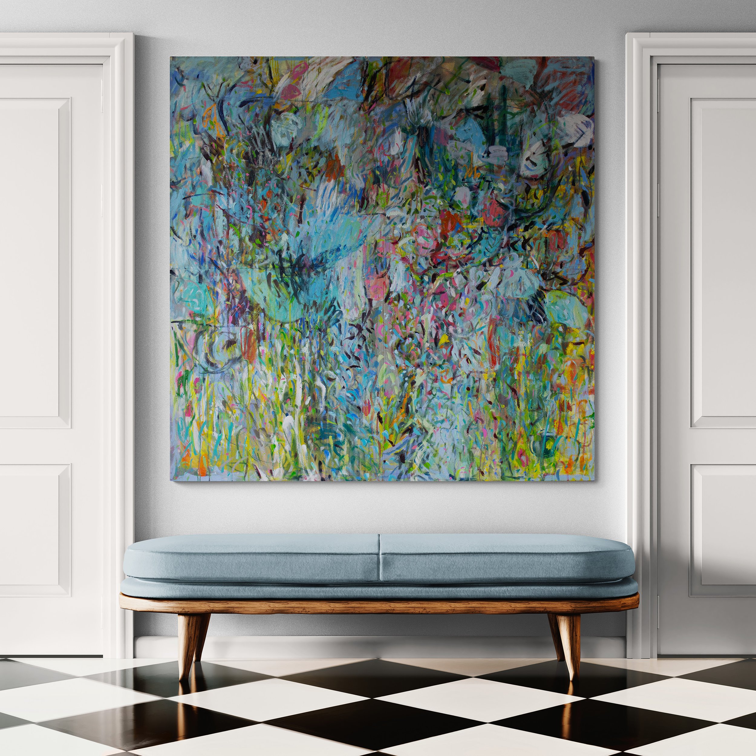 Green Air abstract painting in a room setting liz foster 2026_.jpg