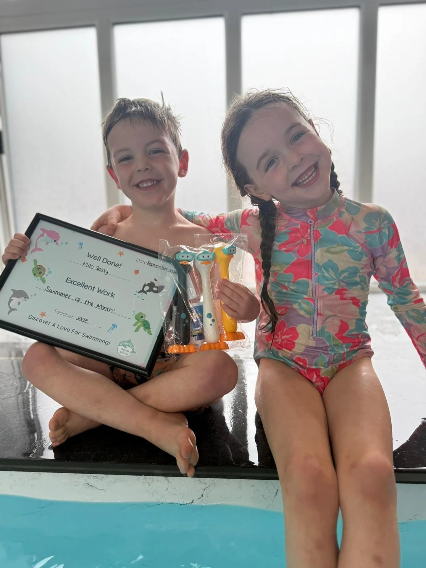 Congrats to Milo, our &lsquo;September Swimmer of the Month&rsquo;. Supported in this pic by his proud as punch big Sis!

His teacher Jade said that he thoroughly deserved the recognition this month: 

&lsquo;He has over come a huge fear of being on 
