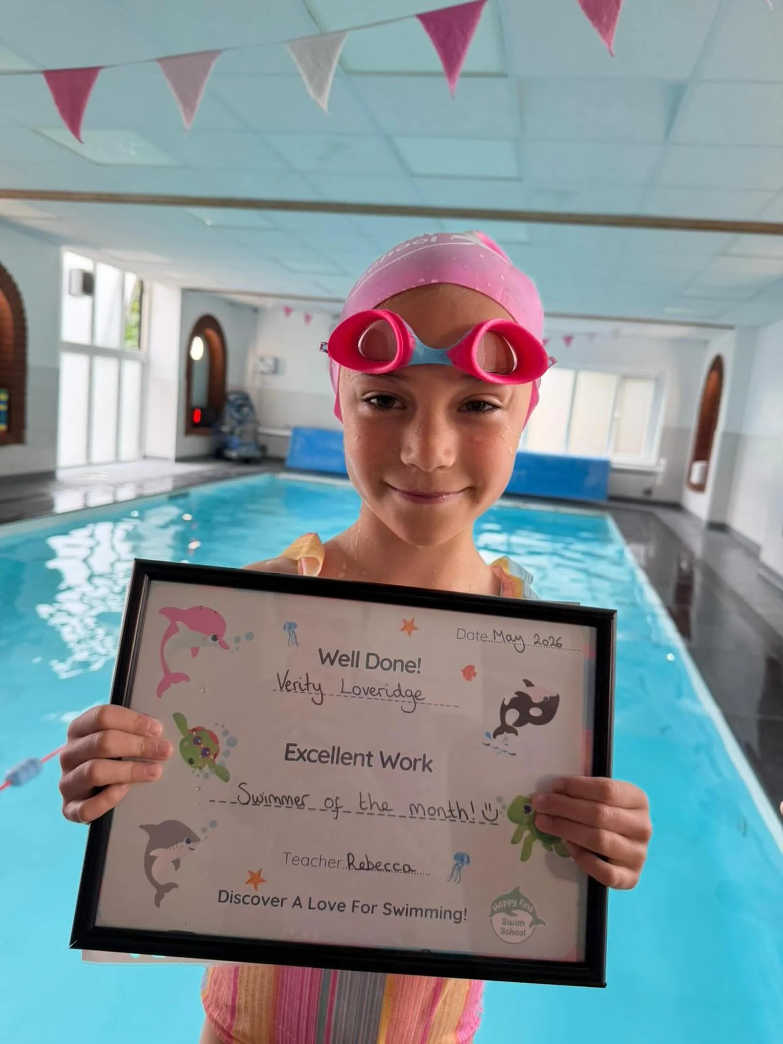 Swimmer of the Month&hellip;. Verity 🙌🏼 

Verity started swimming with Happy Fins just 4 month ago, coming from another swim school and she was very nervous. 

This past month, her confidence has grown, always willing to try new things and is now f