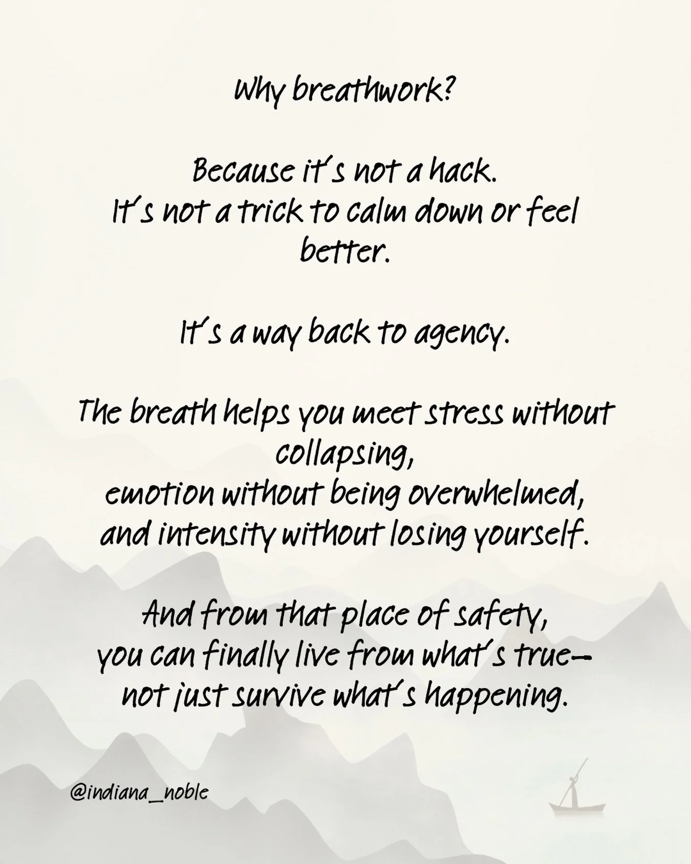 Why breathwork?

Because regulation comes first.

Before clarity.
Before expression.
Before change.

The breath restores enough safety
to feel what&rsquo;s real
and live from it.