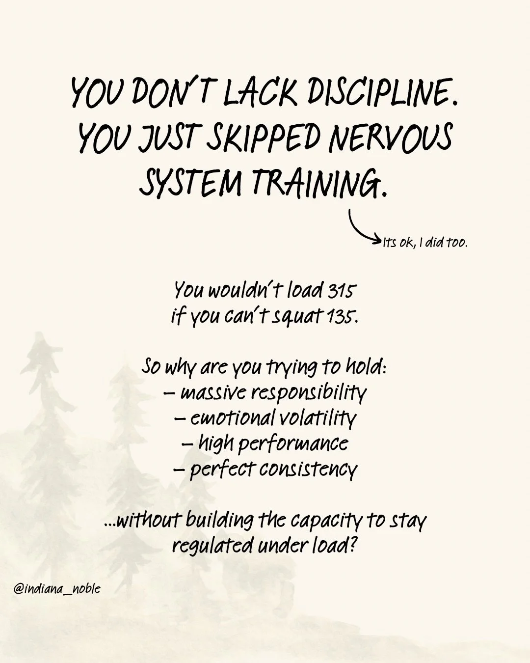 Discipline isn&rsquo;t a mindset problem.
It&rsquo;s a nervous system capacity problem.

Stop escalating intensity.
Start building dosage.

One controllable stressor.
Repeated calmly.

That&rsquo;s the rep.

#NervousSystem #HighPerformance #Disciplin