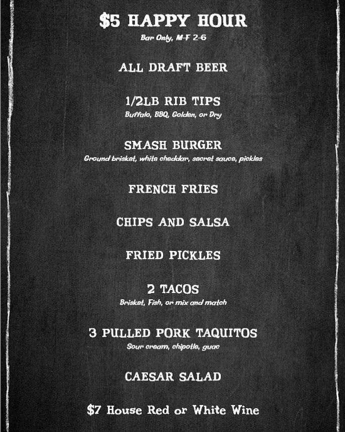 Our new Happy Hour menu goes live today! All food items above are $5 at the bar, Mon-Fri 2-6. House red and white wines for $7. Cheers! 🍻
