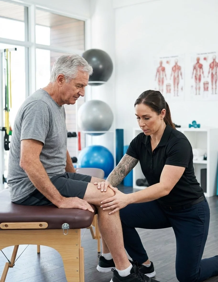Physical therapist performing manual therapy on a patient at a physical therapy clinic in Rhinelander, WI