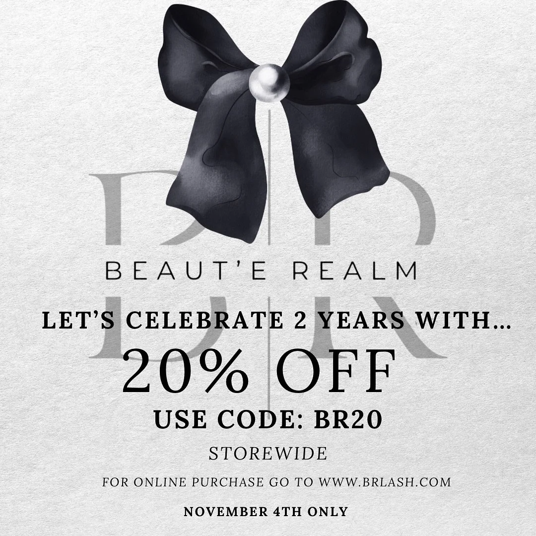 🎉 We&rsquo;re turning 2! 🎉

Celebrate Beaut&rsquo;e Realm&rsquo;s anniversary with 20% OFF storewide &mdash; today only! 🖤

Use code BR20 at checkout and treat yourself to your favorite lash &amp; beauty essentials.

🛍️ Shop online at www.brlash.