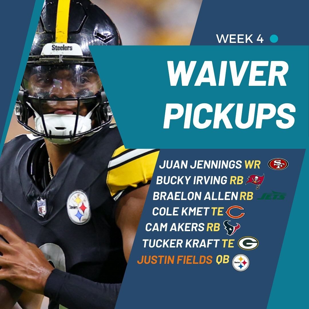 🏈 Fantasy Waiver Picks for week 4! 🔥 Check out our top picks for this week and don&rsquo;t forget to catch the latest episode of our podcast next week. Link in bio!!!🎙️#fantasyfootball #podcastepisode #fantasyleague #explore #tiktok #nflfootball