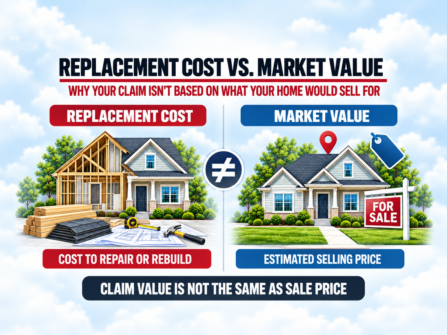 Replacement Cost vs. Market Value: Why Your Claim Isn't Based on What Your Home Would Sell For