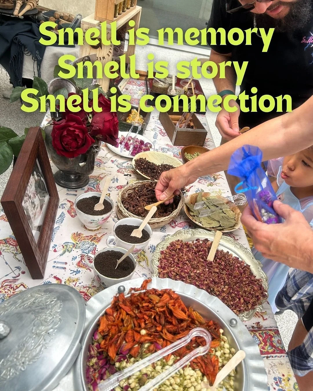 Build Your Own Aroma Tablescapes 
This immersive, interactive art and aroma installation invited visitors to explore scent, memory, and cultural connection through a multi‑sensory experience I designed for the @smpubliclibrary 
I guided guests to b