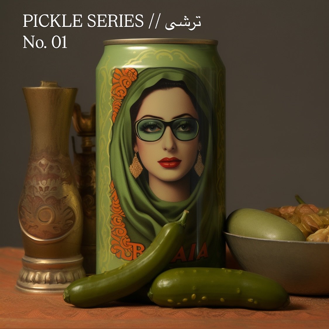 PICKLE SERIES // ترشی No. 01

She holds the sour.
Carries its pungent flavor, like memory, like her legacy.

Sour. Fermented. Untamed.

This is diasporic nostalgia&mdash;salty, sacred, and refusing to fade in memory.

Conceptual art by Parisa Parnian