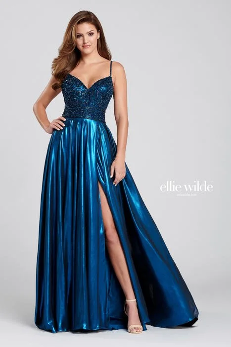 dark blue tunic dress Long Prom Dress: Ellie Wilde EW36221 Teal / 00