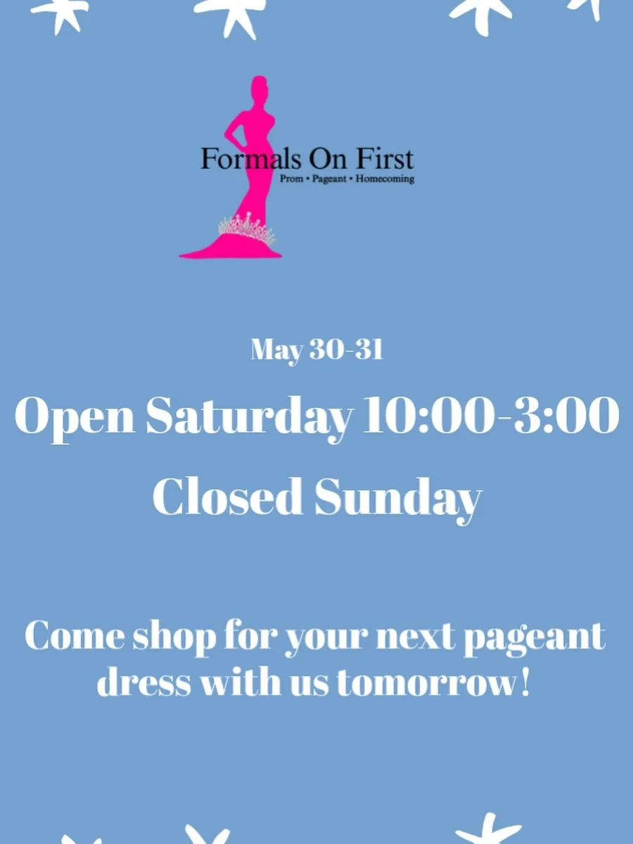Come see us tomorrow from 10:00&ndash;3:00 for all your pageant needs! ✨

Shop our beautiful selection of children&rsquo;s and adult pageant dresses and find the perfect look to help you shine and stand out on stage!

#pageant #pageantdress #promdres