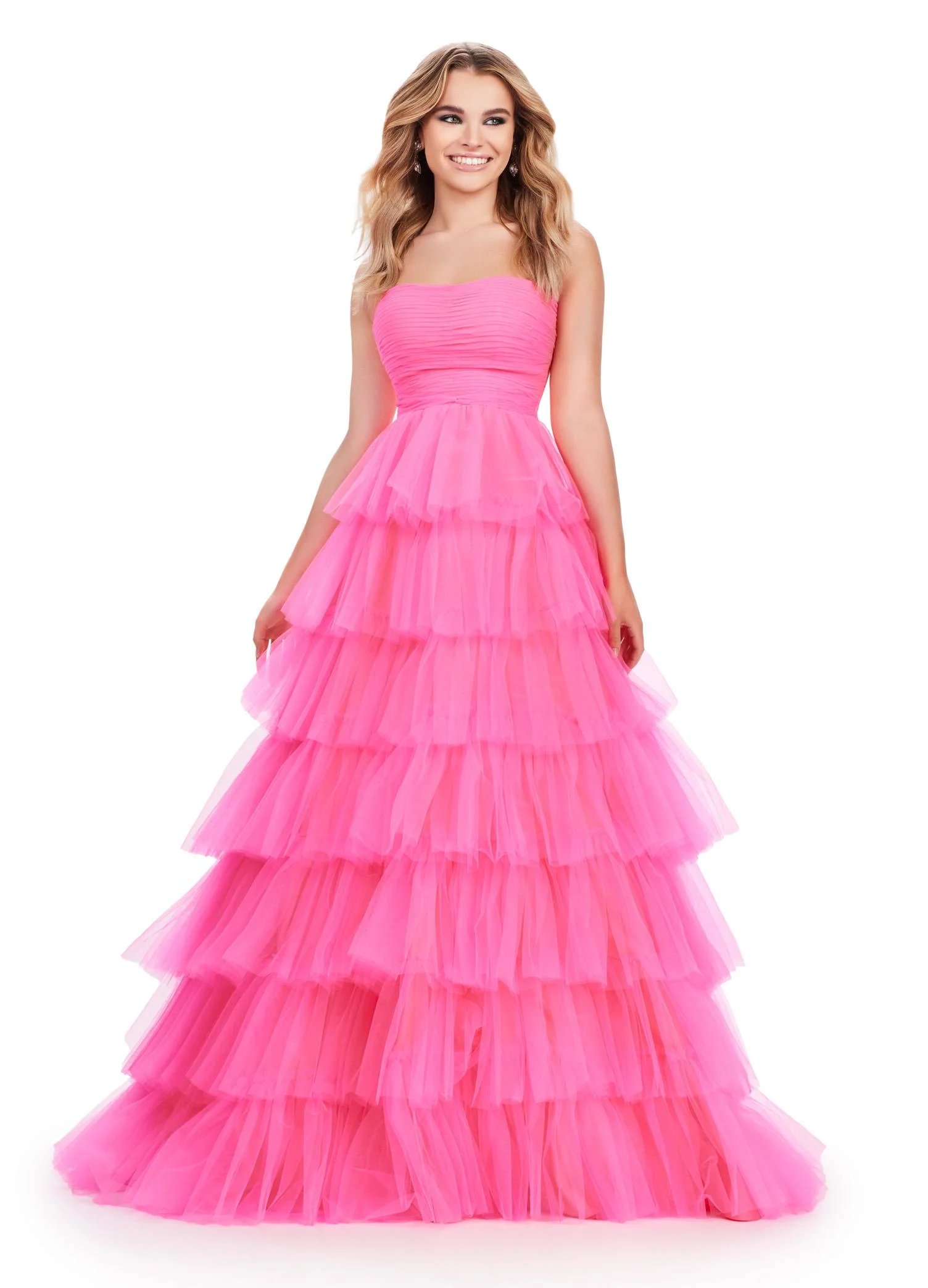 Ashley Lauren 11621- strapless tiered ruffle ballgown