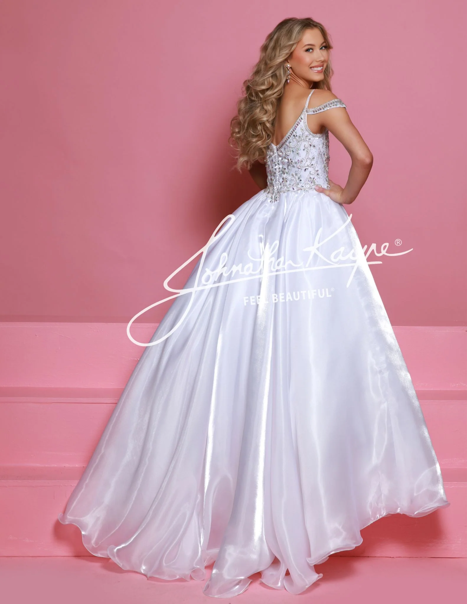 C365 Sugar Kayne- girls pageant dress with beaded bodice and off the shoulder straps