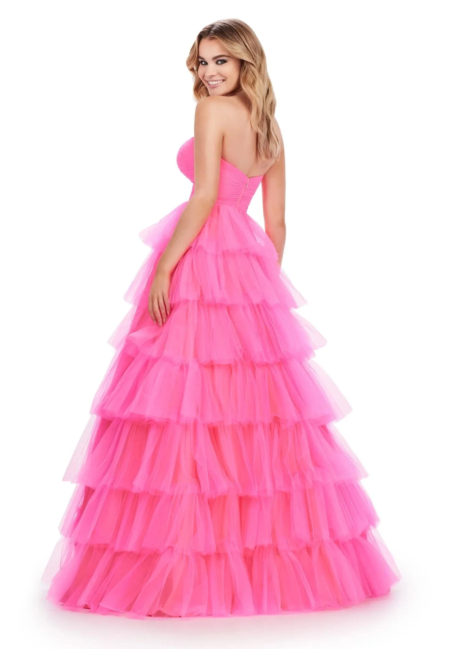 Ashley Lauren 11621- strapless tiered ruffle ballgown