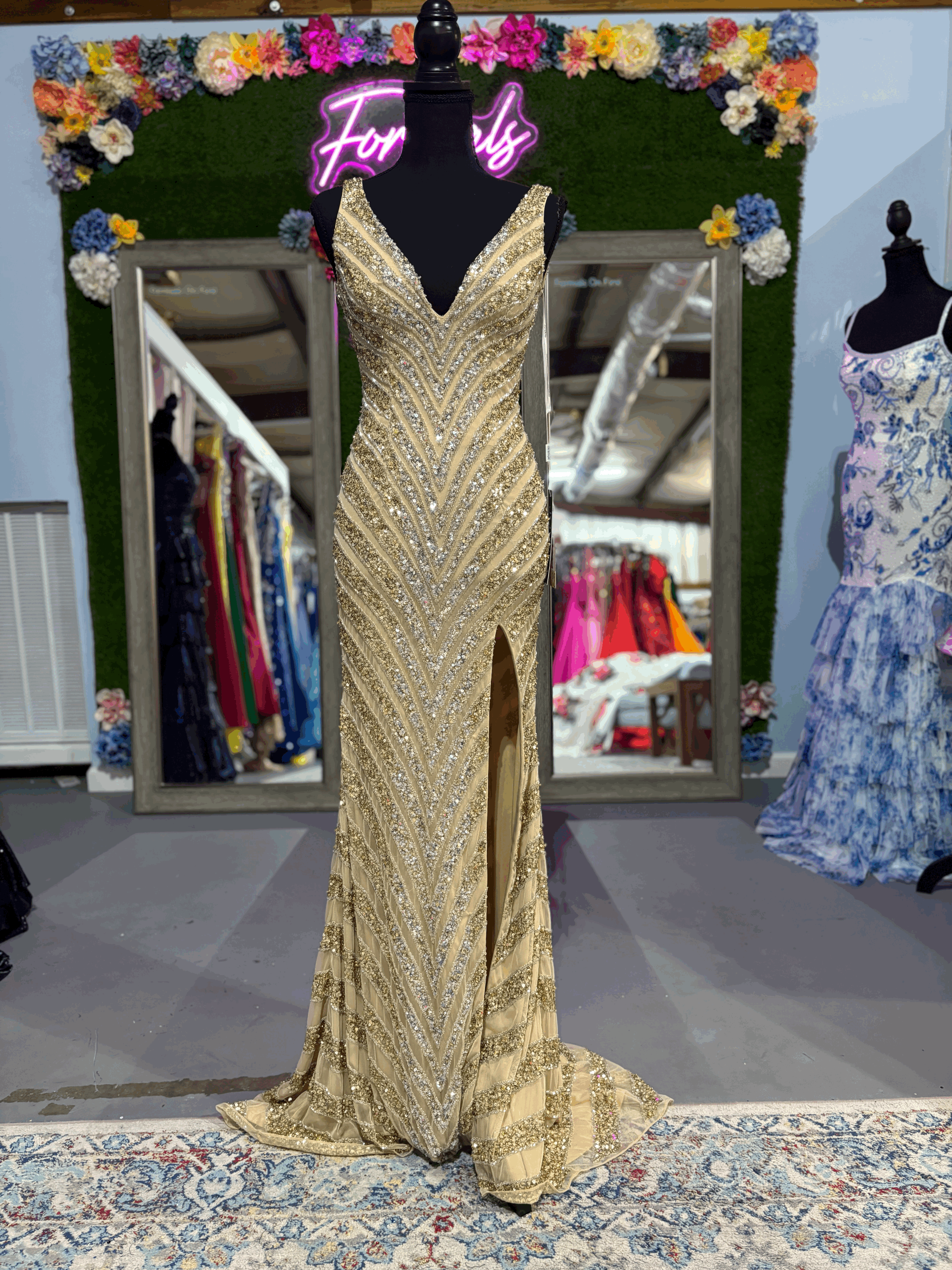 Jovani 44174- V neck dress with sequins and slit