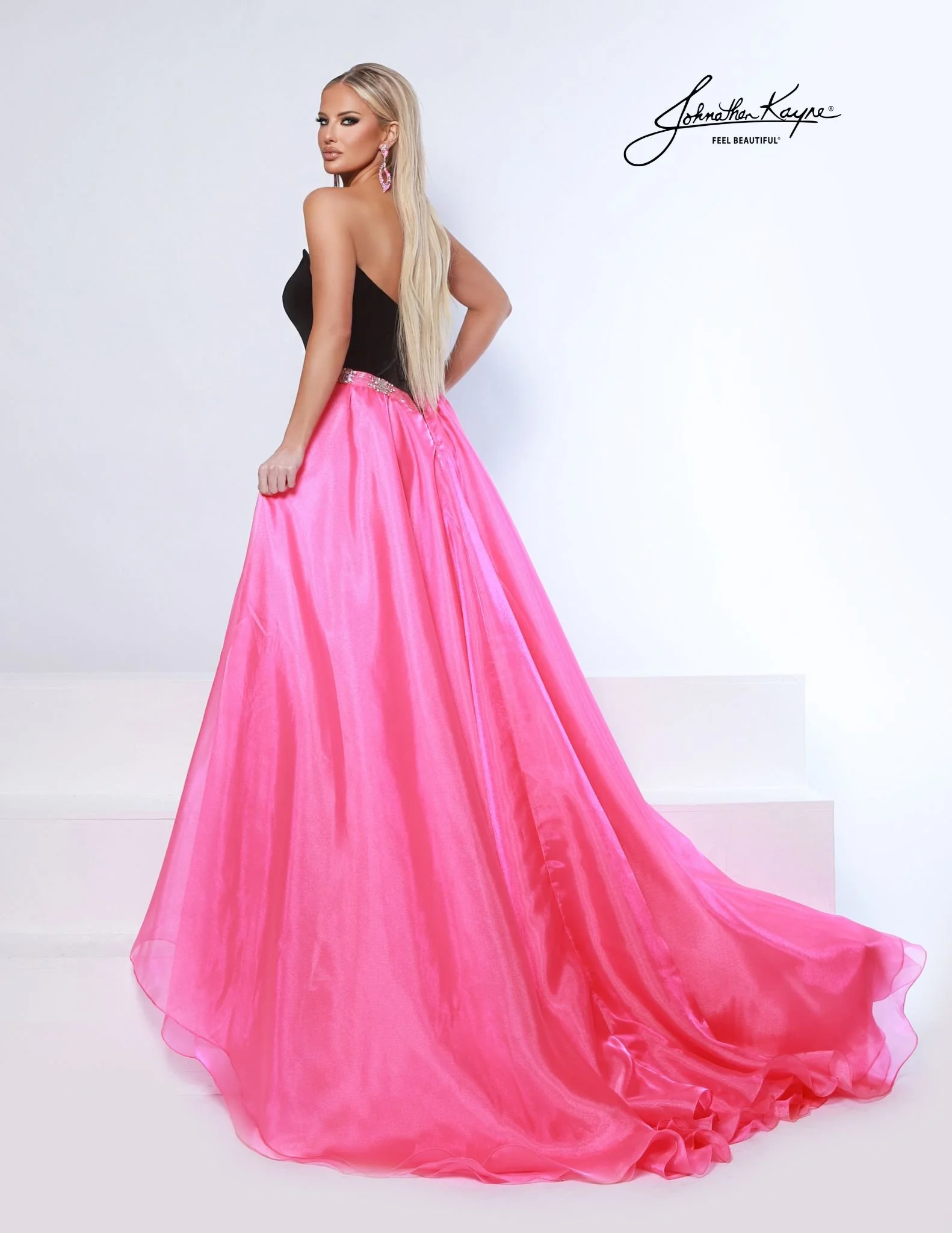 Johnathan Kayne 3132- strapless dress with slit and overskirt