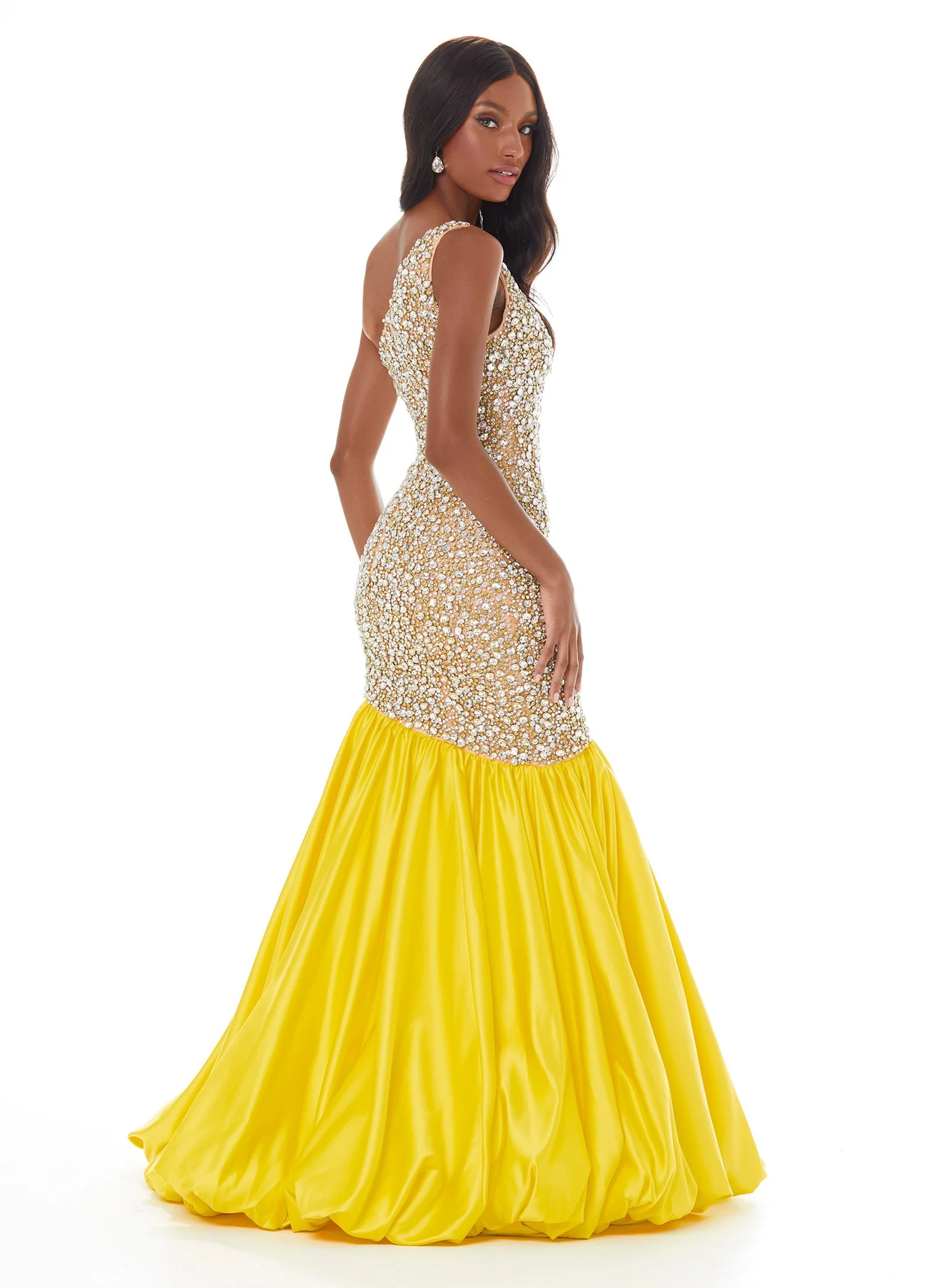 Ashley Lauren 1981- One shoulder beaded pageant dress with asymmetrical mermaid