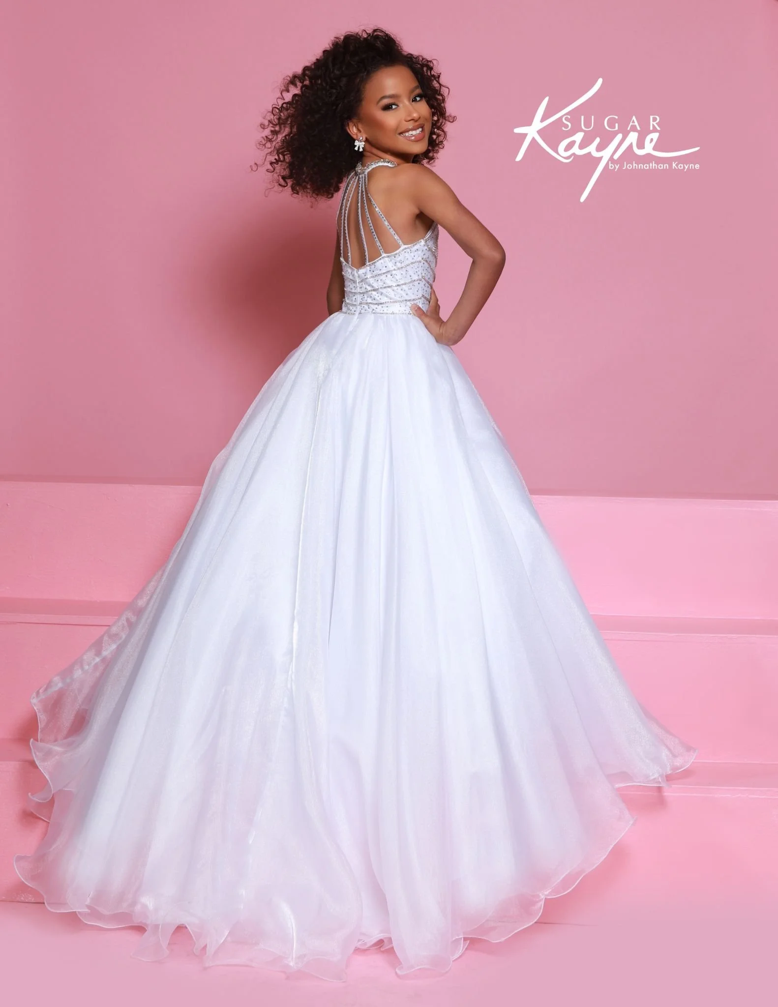 C397 Sugar Kayne- kids pageant dress with beaded bodice and halter top
