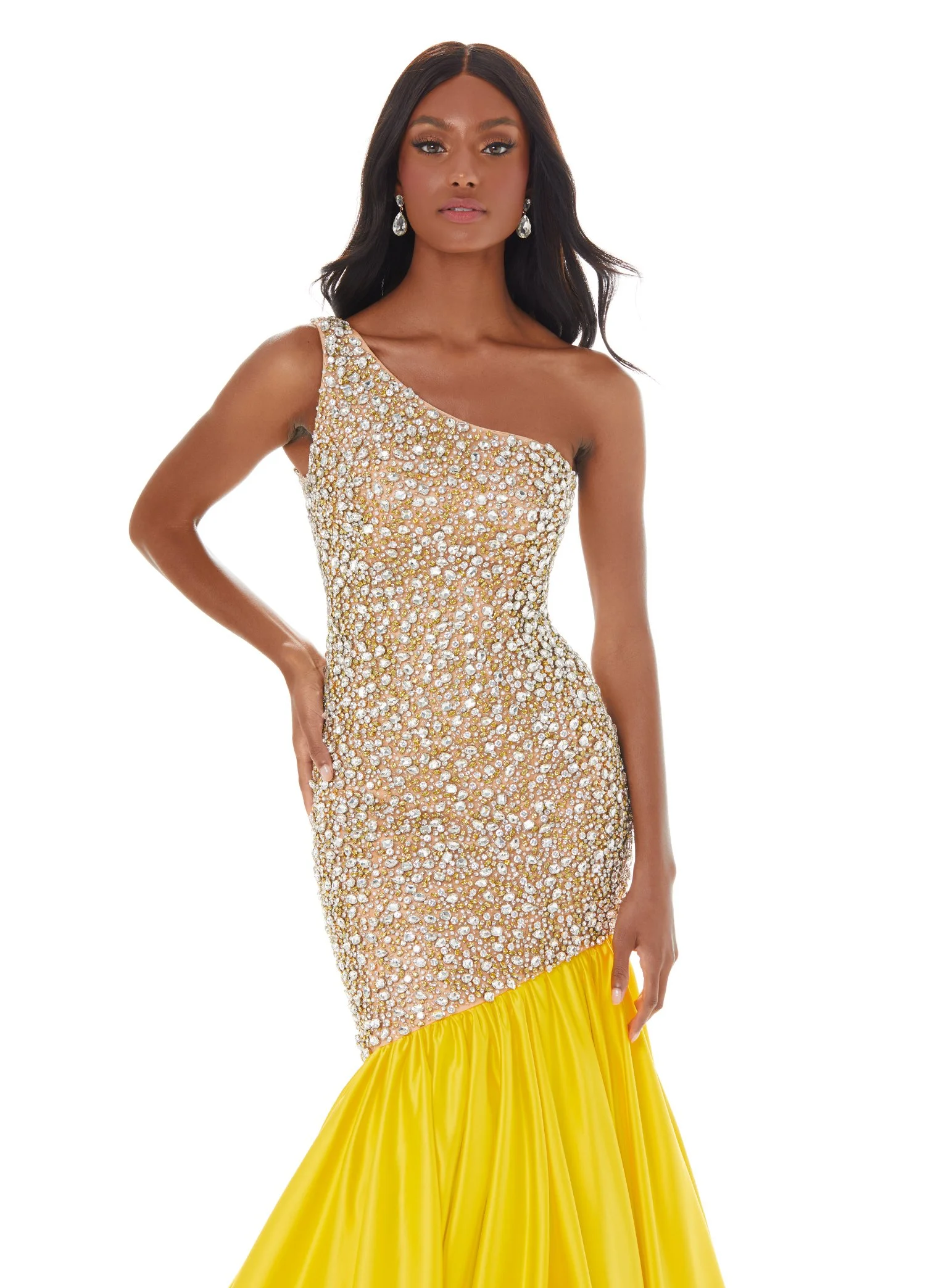 Ashley Lauren 1981- One shoulder beaded pageant dress with asymmetrical mermaid