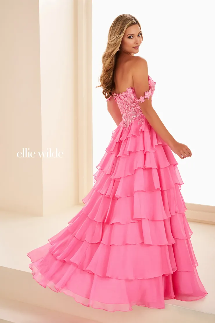 Ellie Wilde EW37108- off the shoulder ruffle ballgown with lace bodice