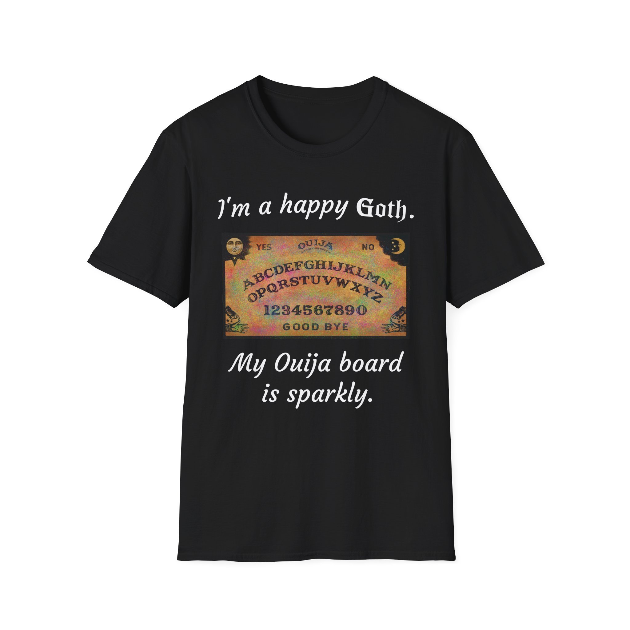 Ouija Board Graphic T-Shirt — Vintage Spirit Board Tee (Yes/No, Alphabet & Numbers)