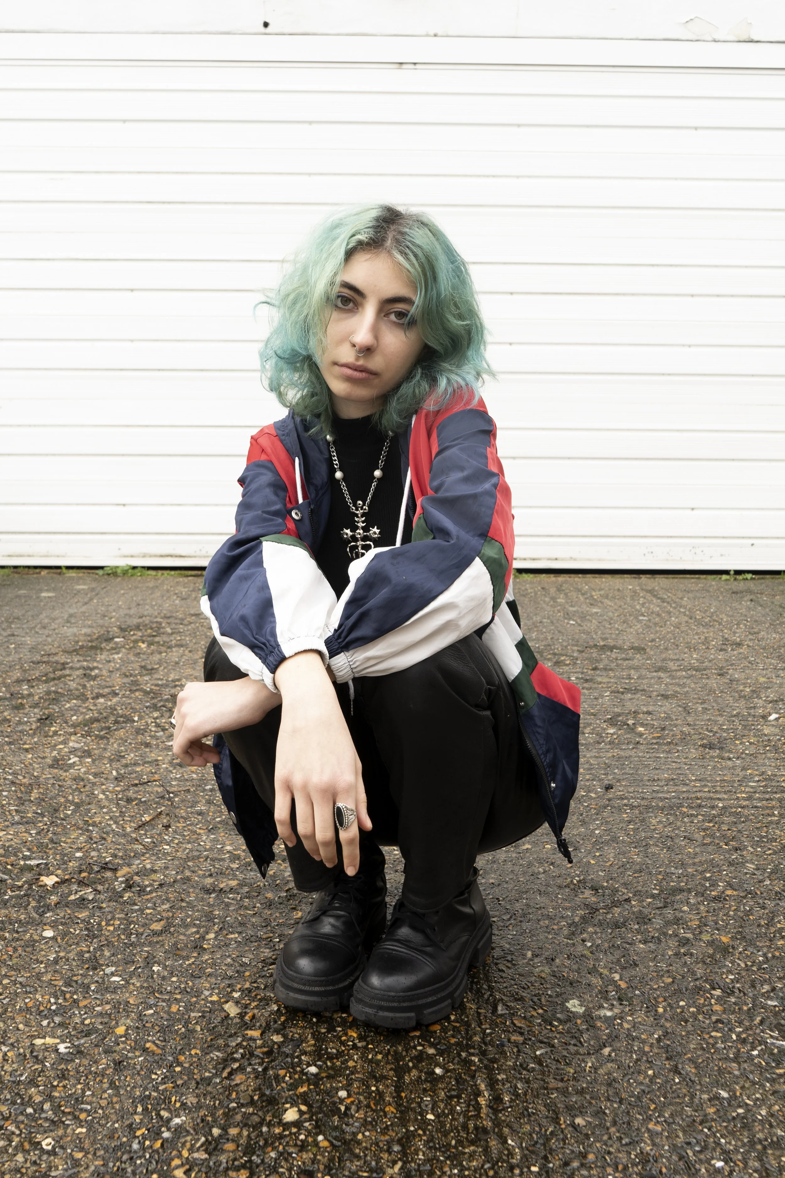 Shein jacket windproof . Alt look . Fashion shoot . skinny model . piercings . leather pants . black top . photographer in london. photographer in wembley. photographer near me. best photographer in london. headshot photographer. wedding photographer