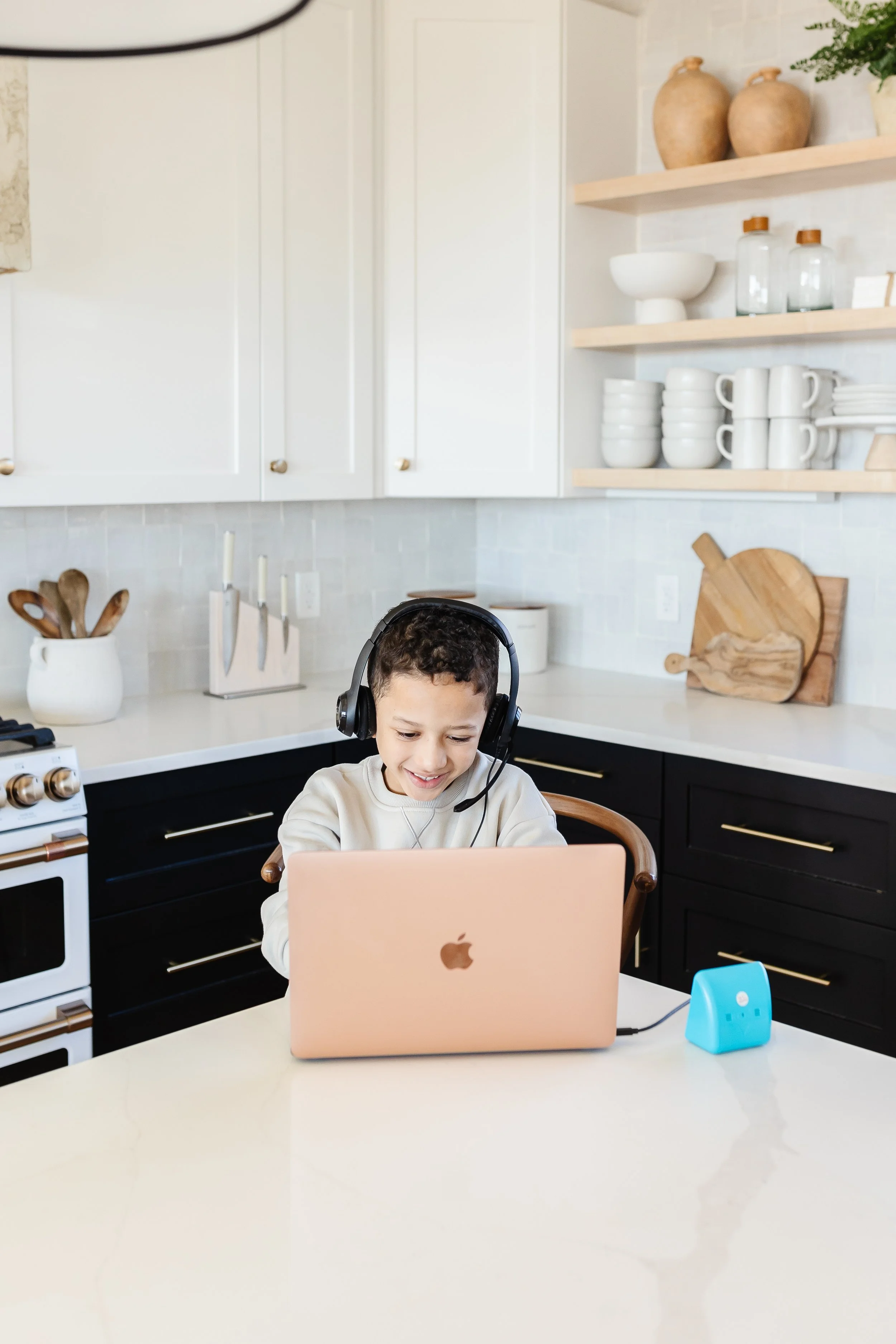 Child receiving speech and language teletherapy services