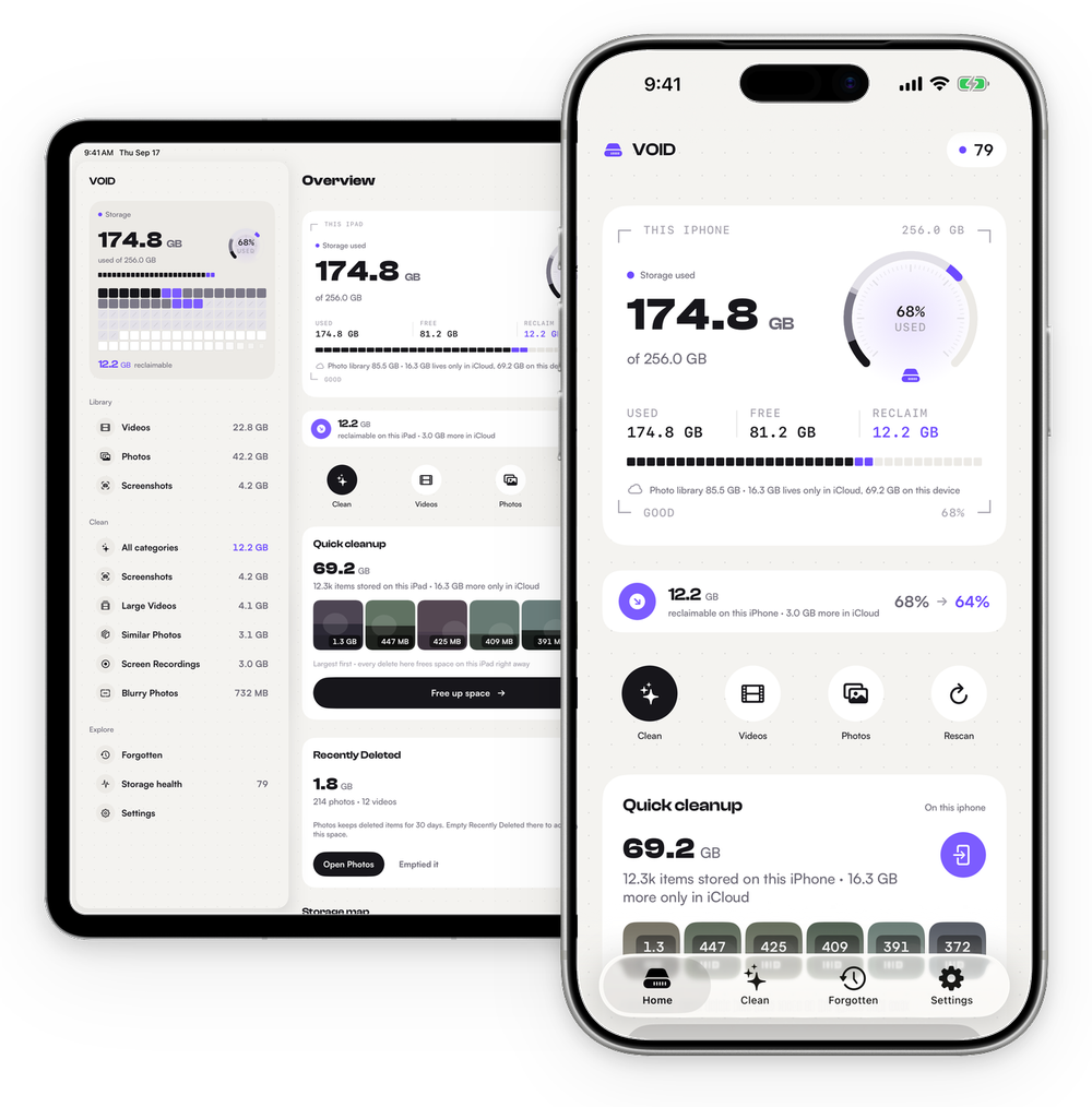 VOID storage feed and overview on iPhone and iPad