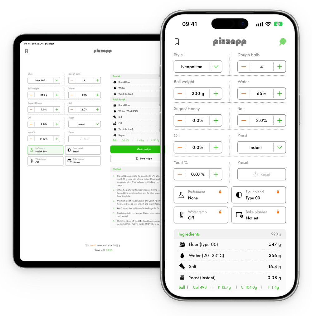 Pizzapp dough calculator on iPhone and iPad