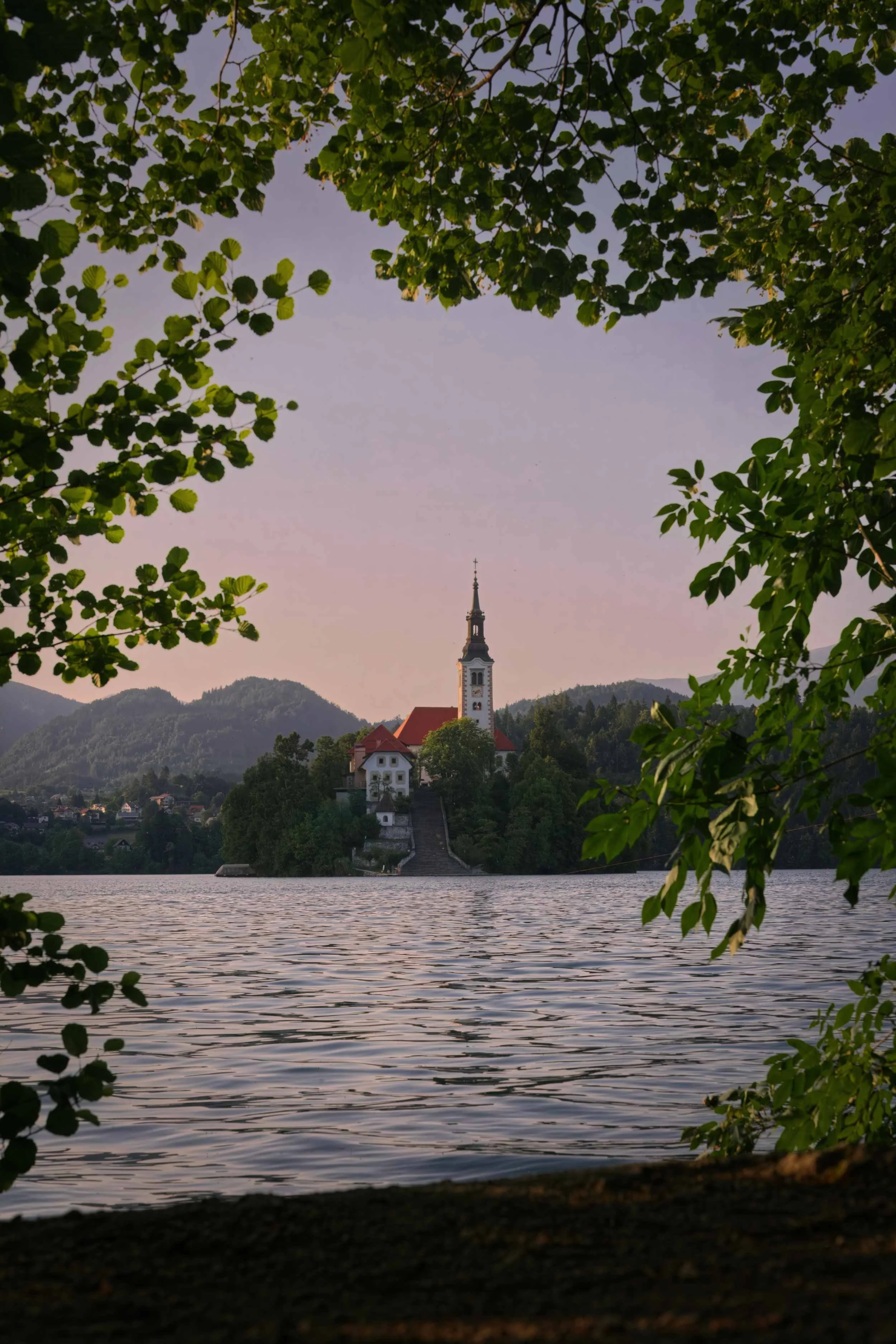 Lake Bled Church Slovenia at Sunset.jpg