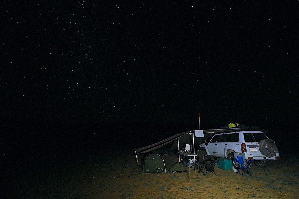 Simpson Desert camp and night sky