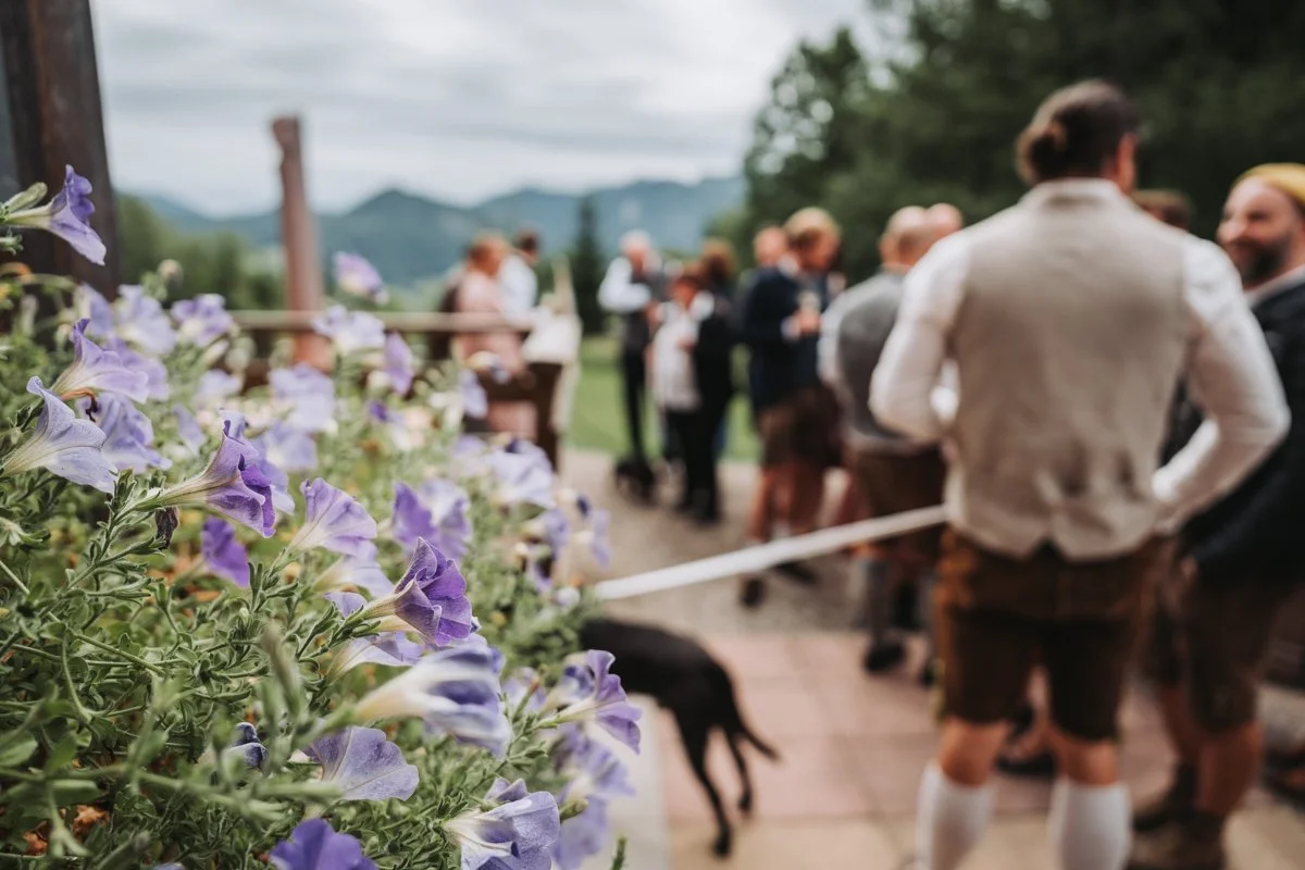 Sektempfang Terrasse Almbad Huberspitz – Hochzeit Almbad Huberspitz, Schliersee, Panorama