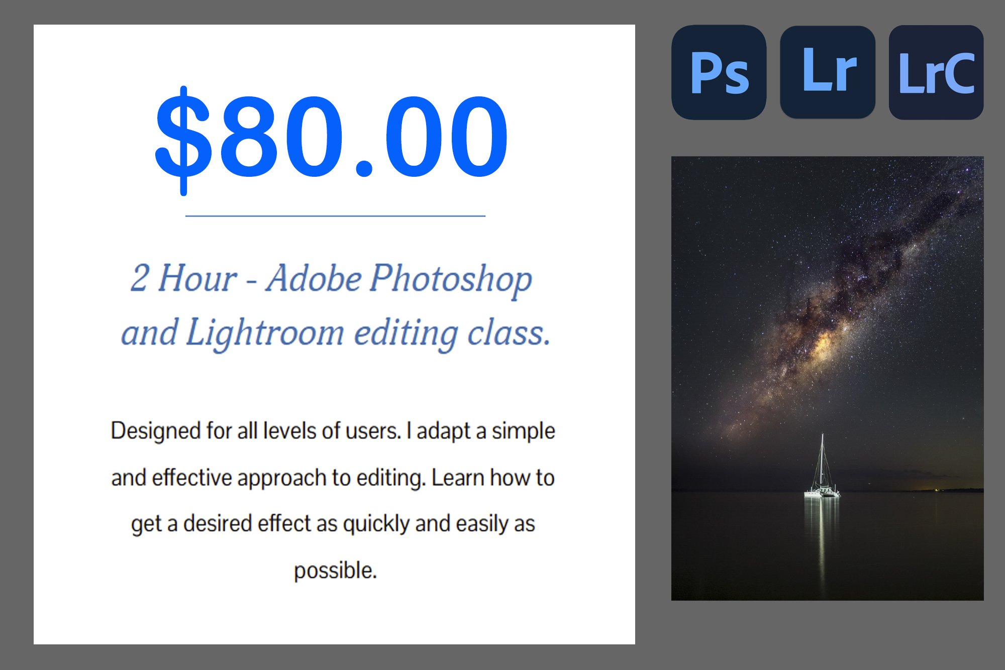 2 Hour Adobe Photoshop / Lightroom Class - Hervey Bay