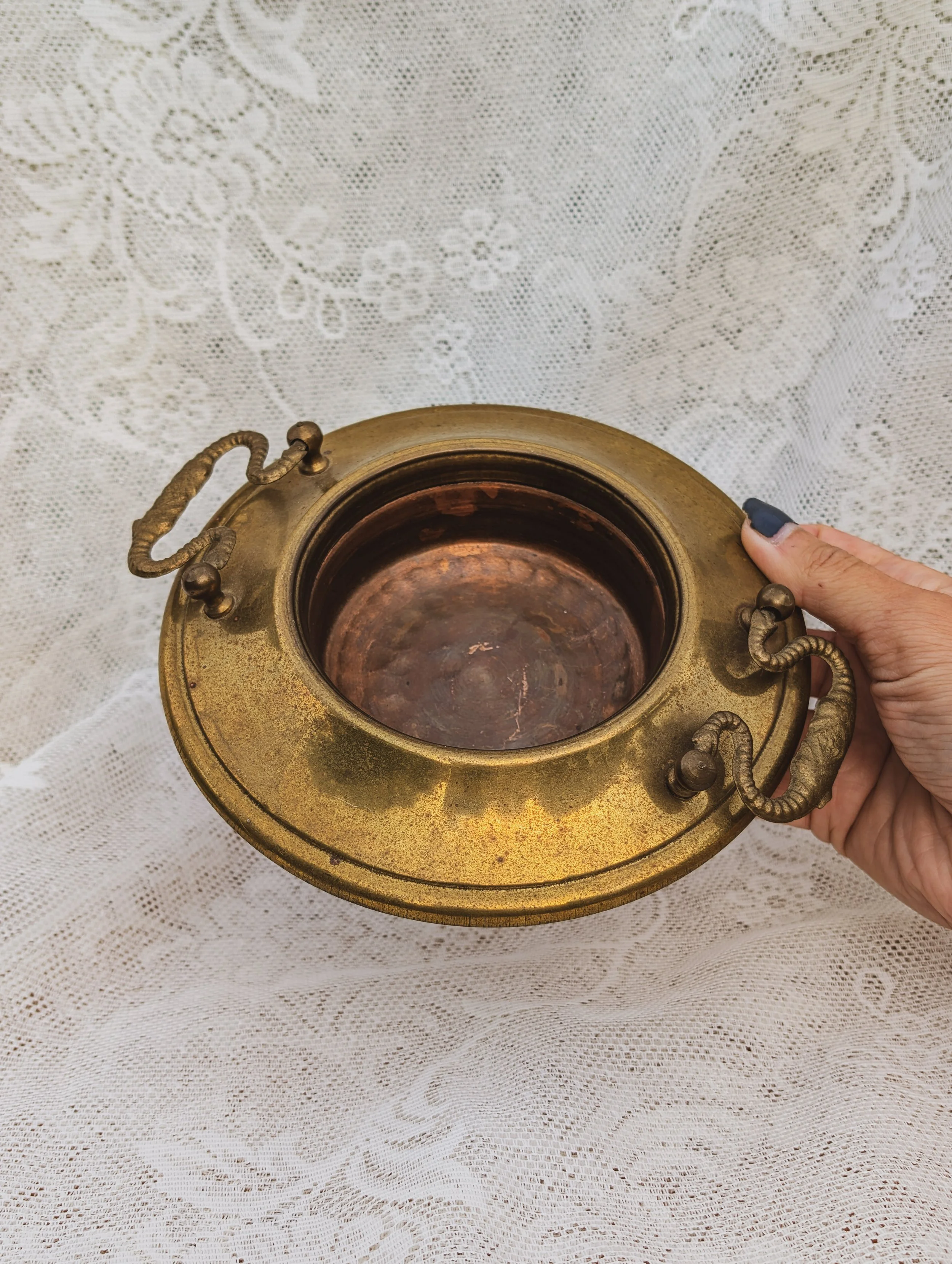 Vintage Italian Hammered Copper & Brass Dish