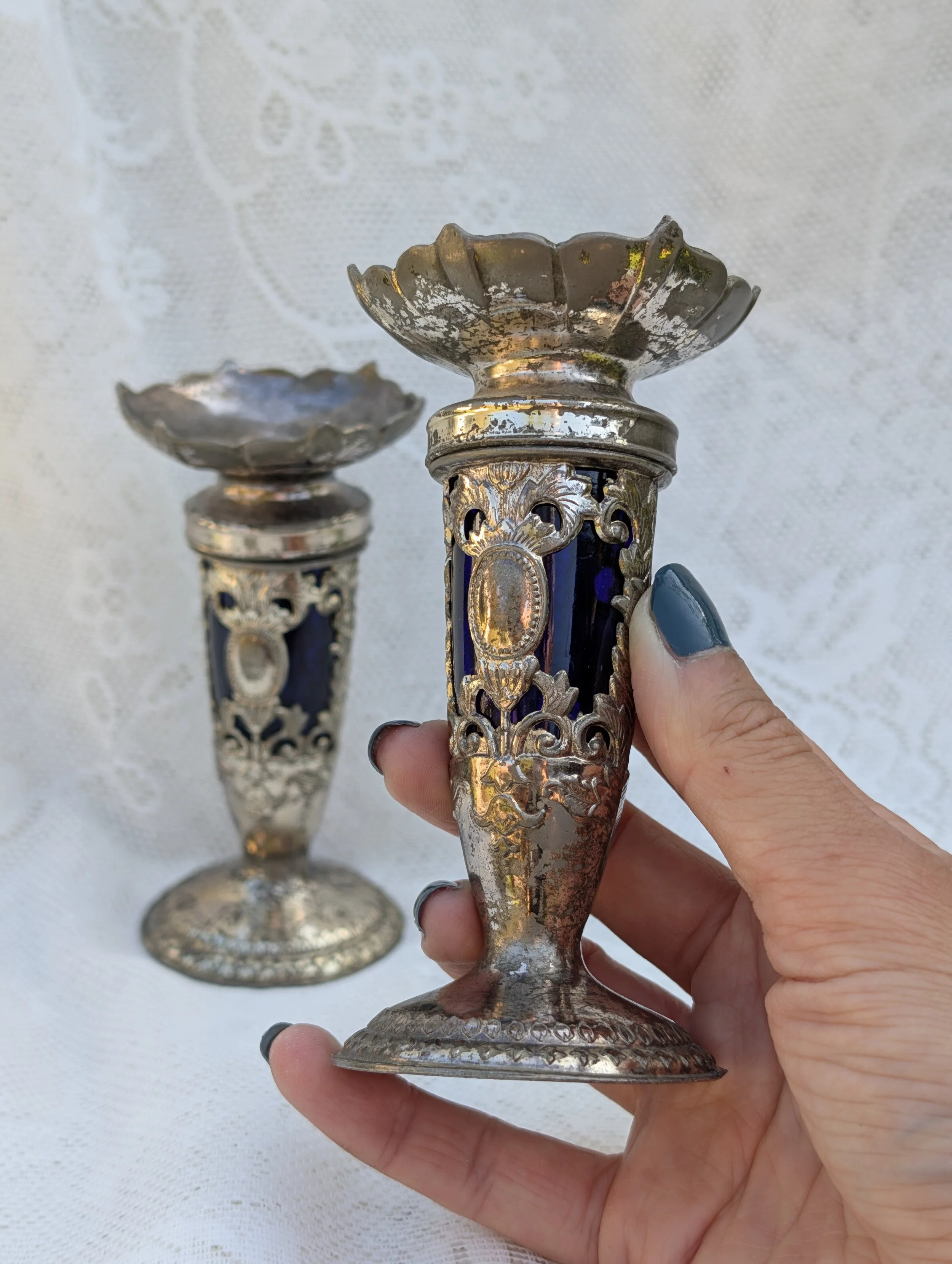 Italian Vintage - Blue Glass Candlesticks