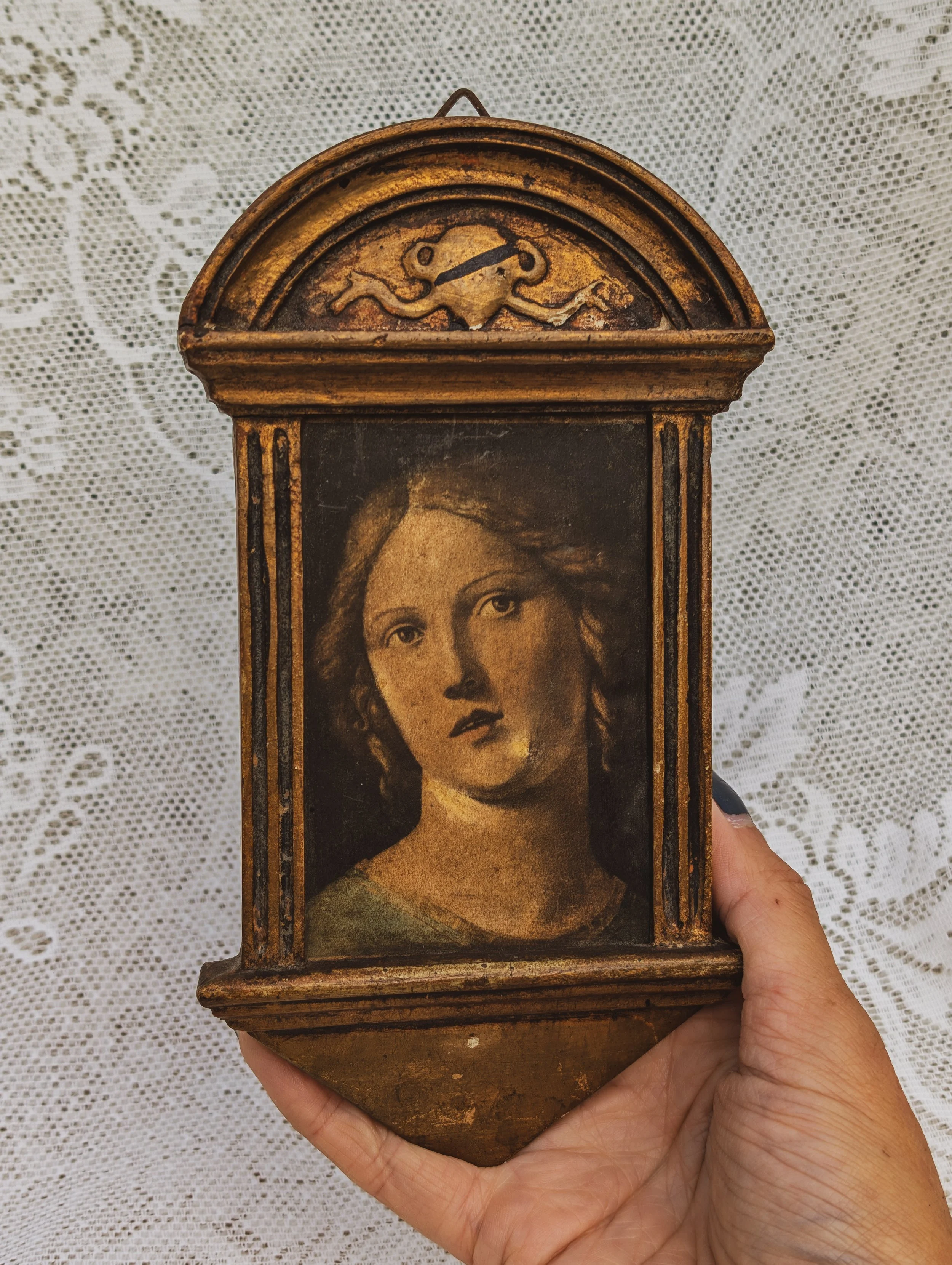 Italian Vintage - "Head of a Female Saint" (Testa di Santa) Wood Plaque