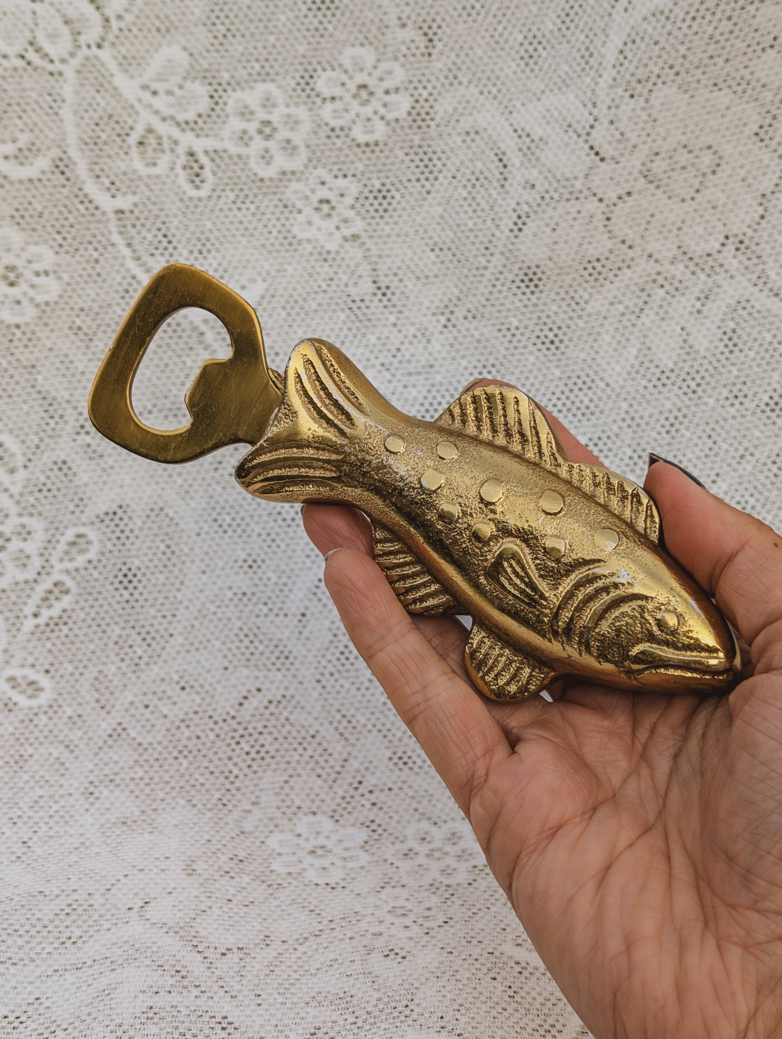 Vintage Italian - Solid Brass Fish Bottle Opener Heavy Figural Barware