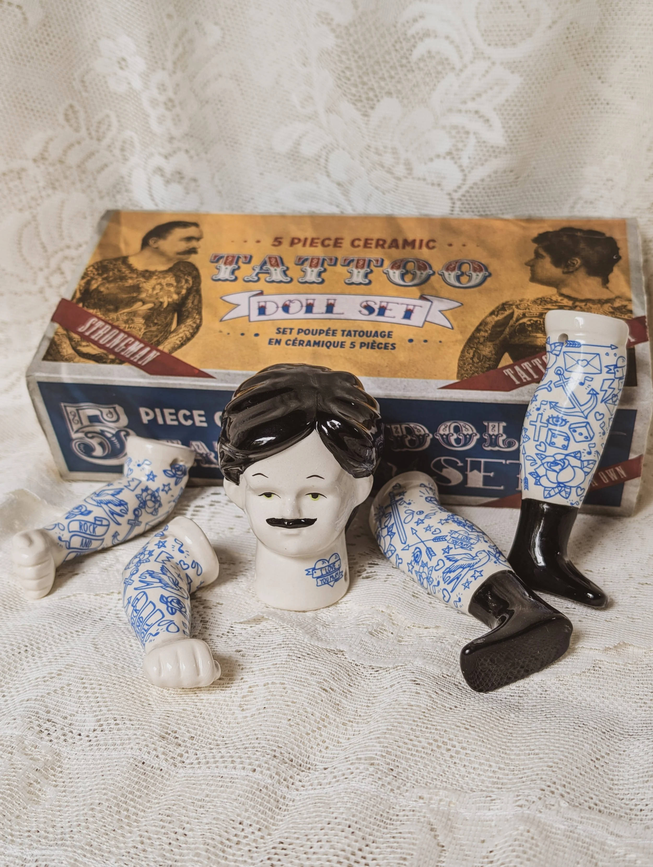 Vintage Tattoo Strongman Doll Set