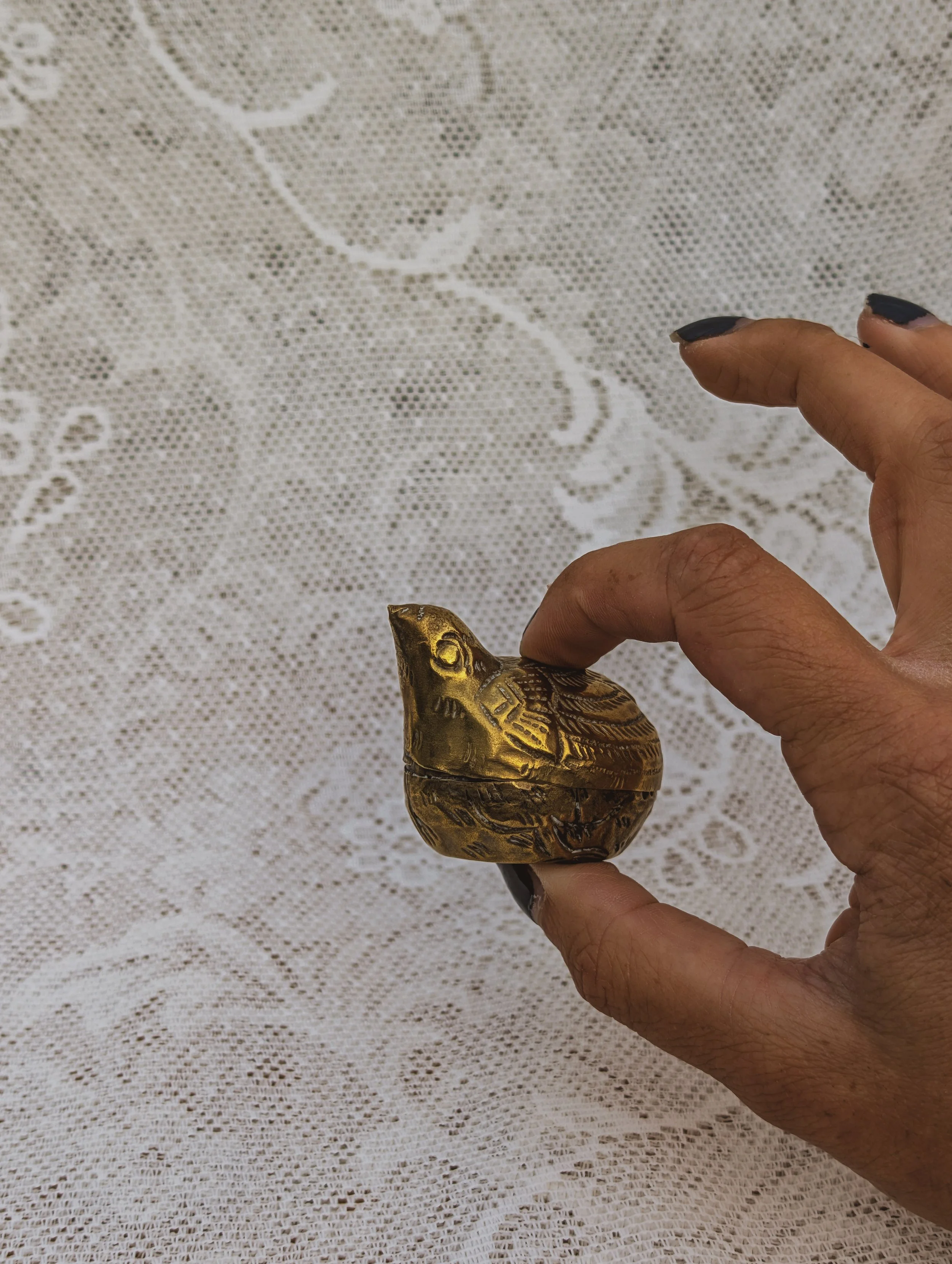 Vintage Italian - Miniature Brass Quail Trinket Box Figural Curio Pot