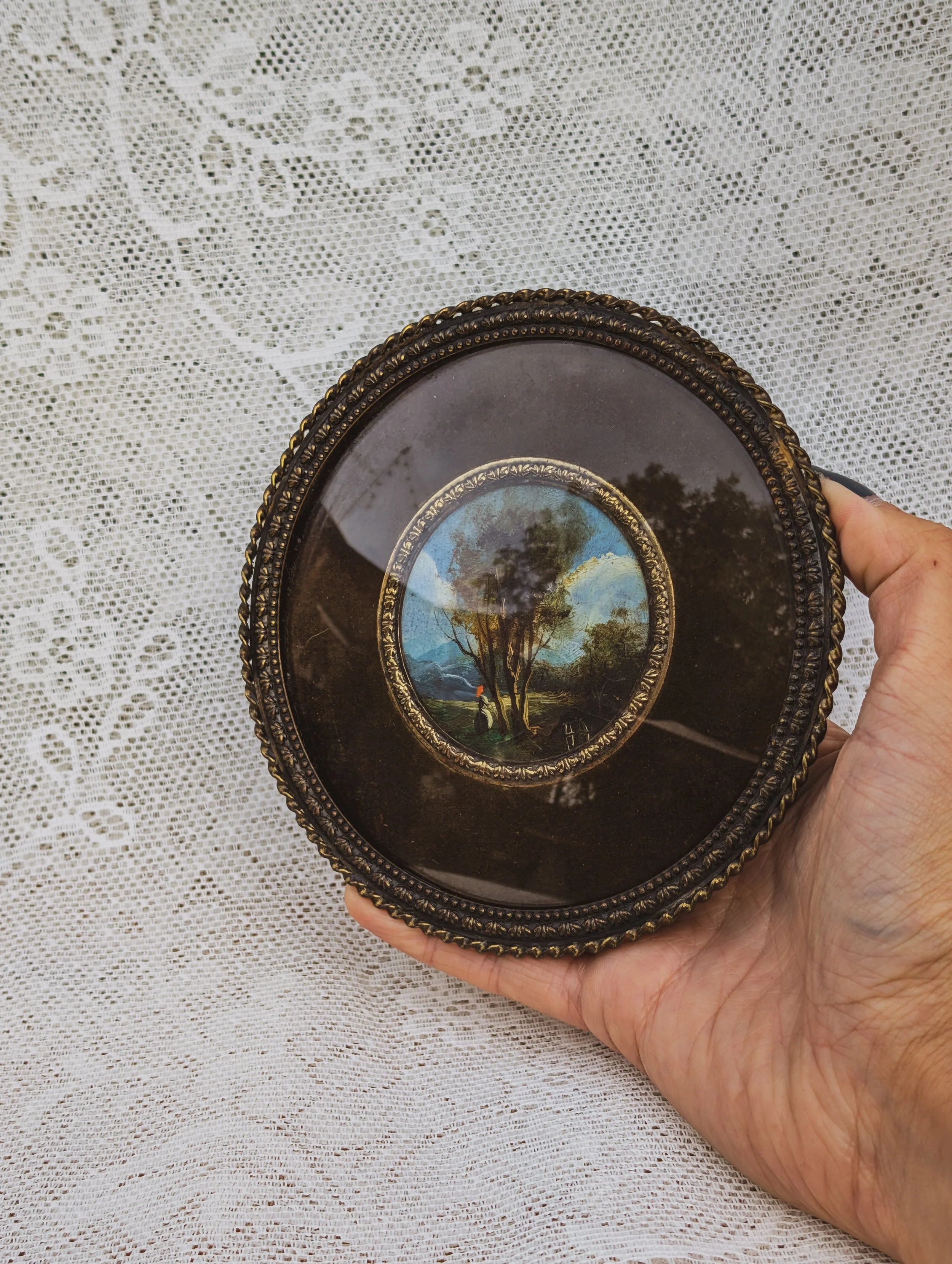 Italian Vintage - Original Oil Painting Italian Landscape Miniature Bubble Glass