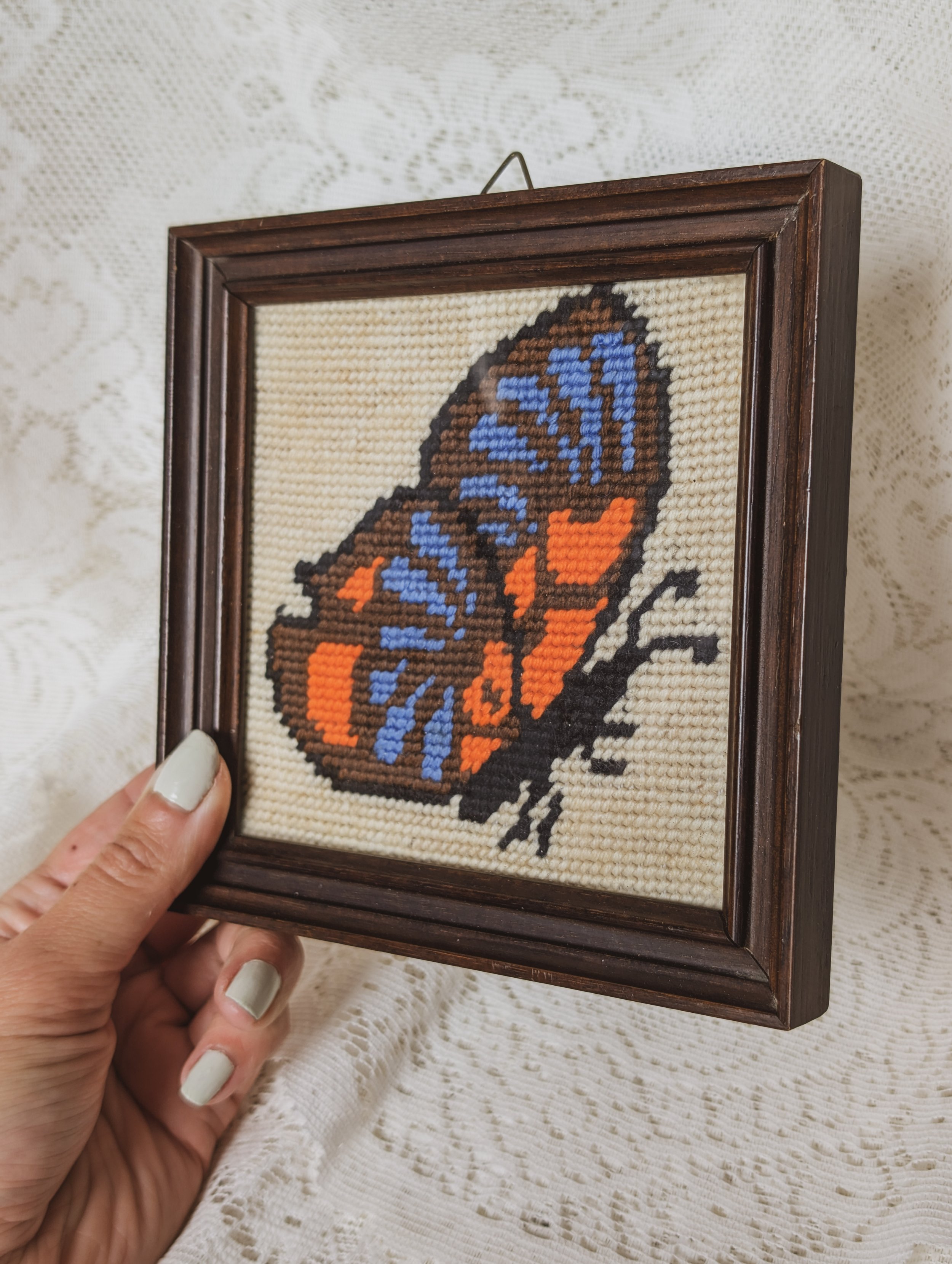 Italian Vintage - Needlepoint Tapestry Framed Butterfly