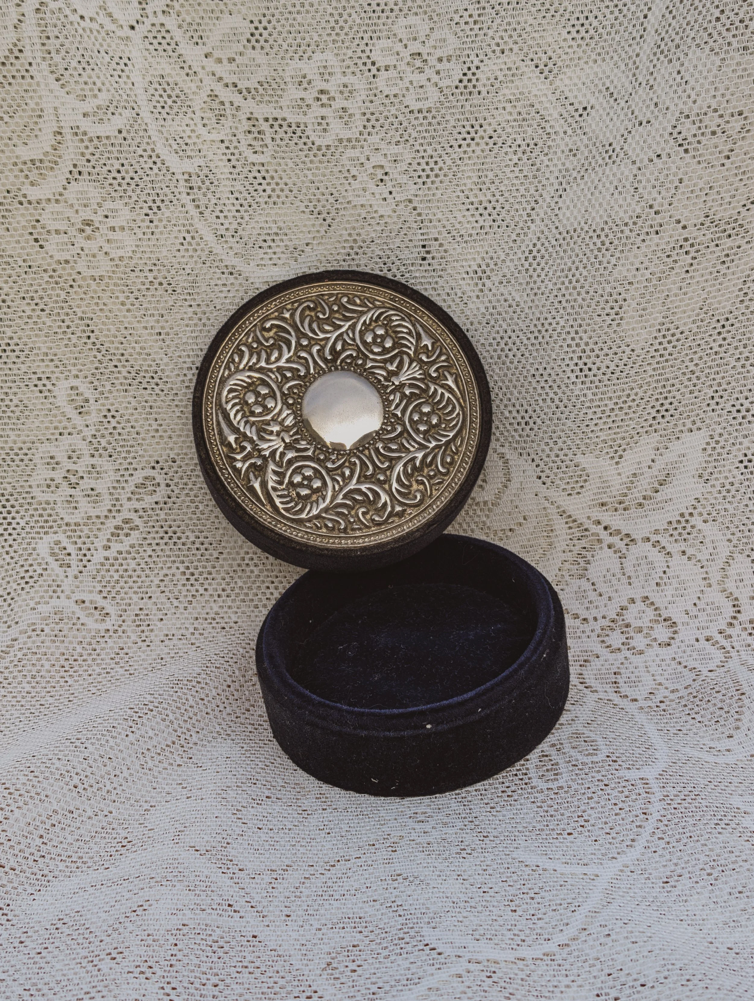 Vintage Italian - Silver & Velvet Trinket Dish Jewellery Box