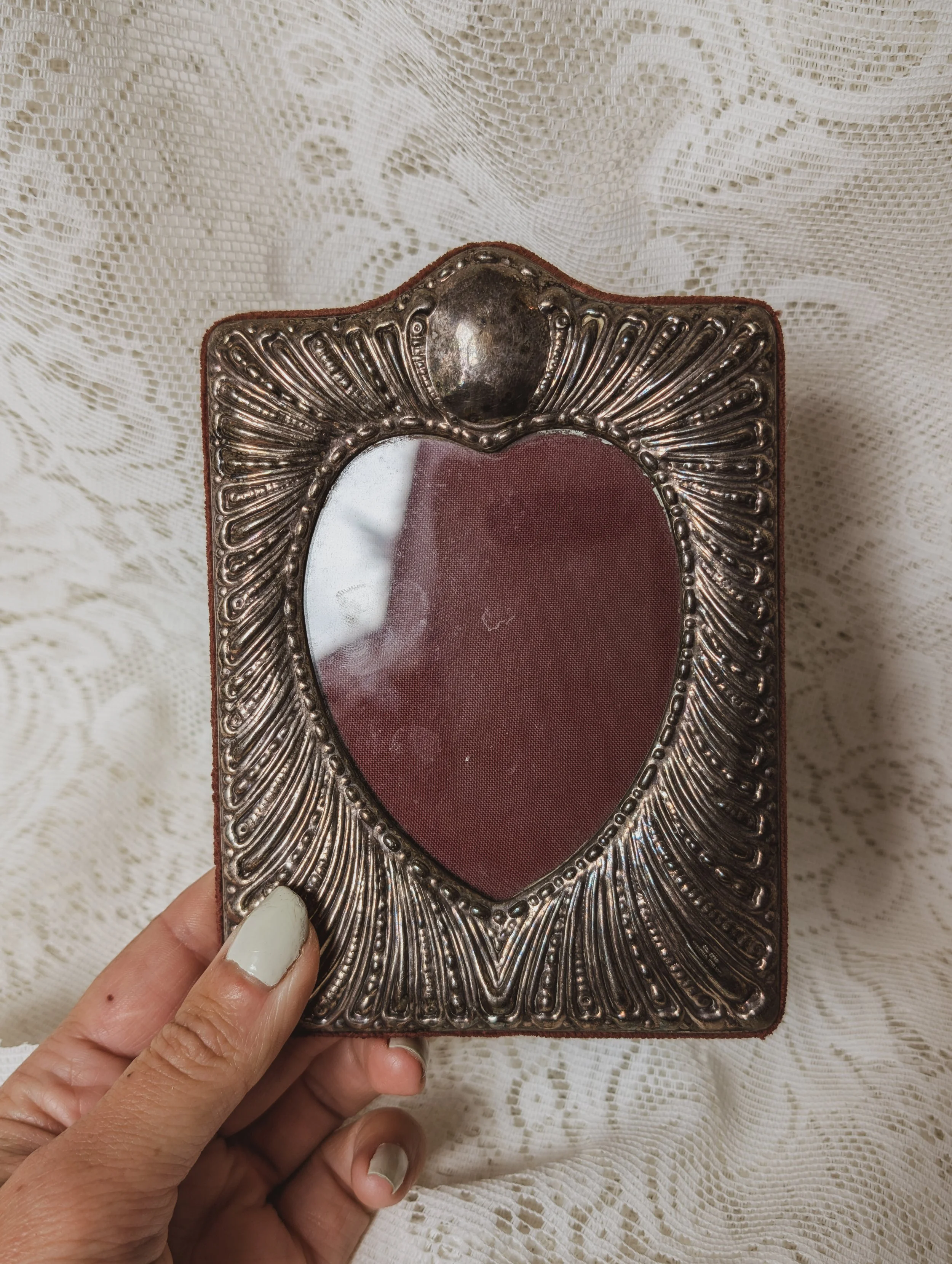 Vintage Silver Plated Sweetheart Frame Red Velvet