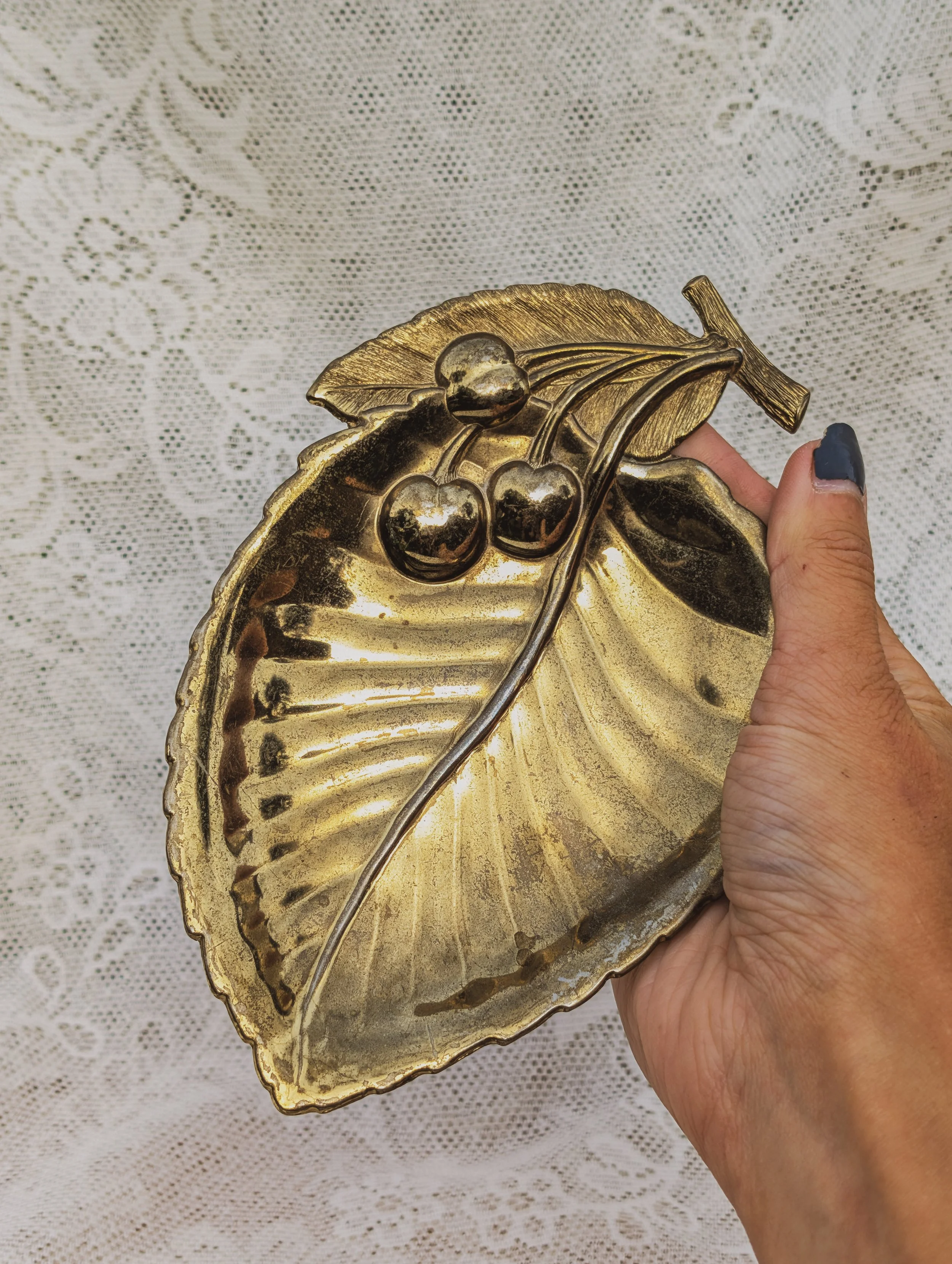 Vintage Italian Cherry Brass Trinket Dish