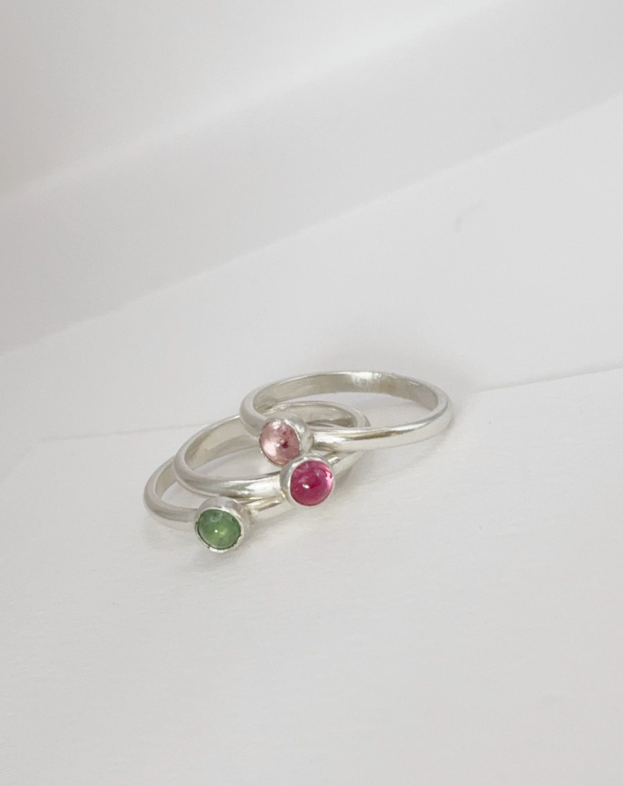 Sweet Tourmaline Bezel Set and Sterling Silver RIngs