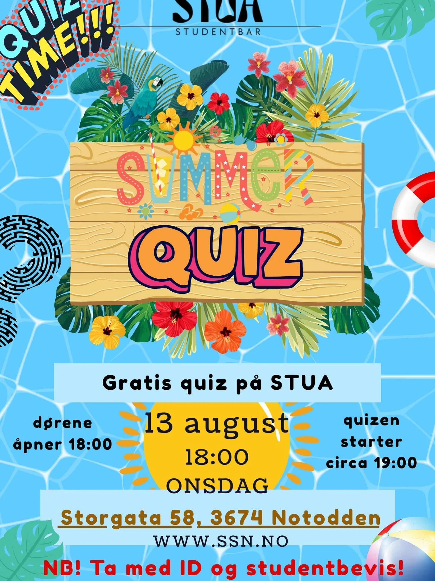N&aring; begynner StuA i gang igjen etter sommeren! Det blir quiz p&aring; f&oslash;rstkommende onsdag! Vi har en eminent quizmaster som f&oslash;ler seg i sommerhum&oslash;r og gleder seg til &aring; teste ut quiz-hjernene deres! Gratis inngang! Hus