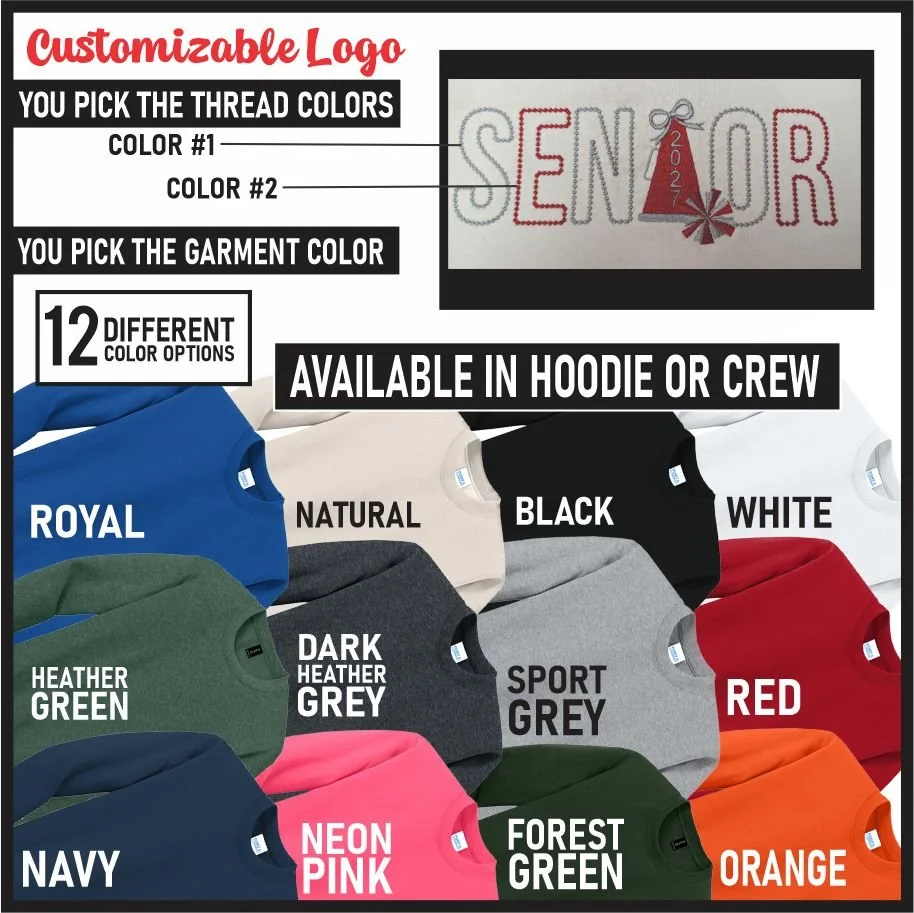 SENIOR Cheer with Megaphone CUSTOMIZED Embroidered Logo