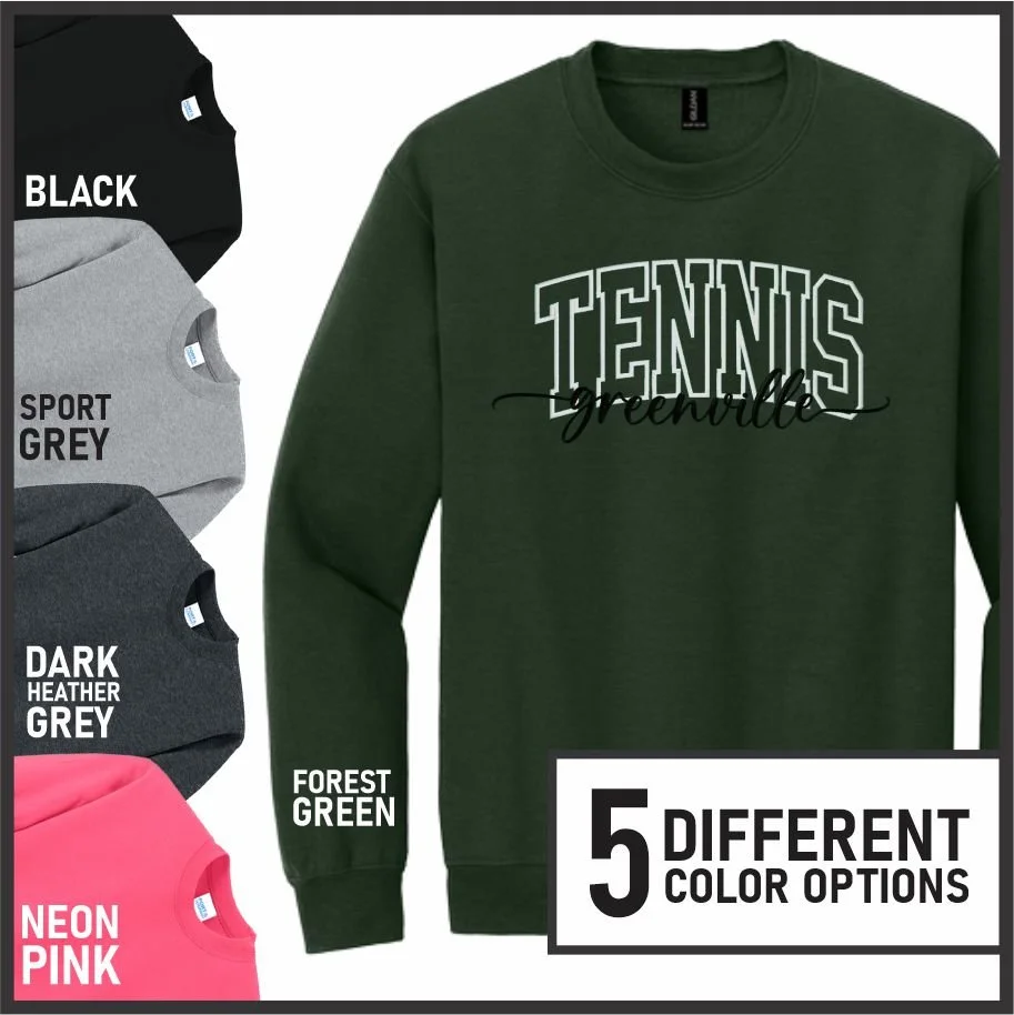 Greenville Tennis Embroidered Crew Sweatshirt (arch)