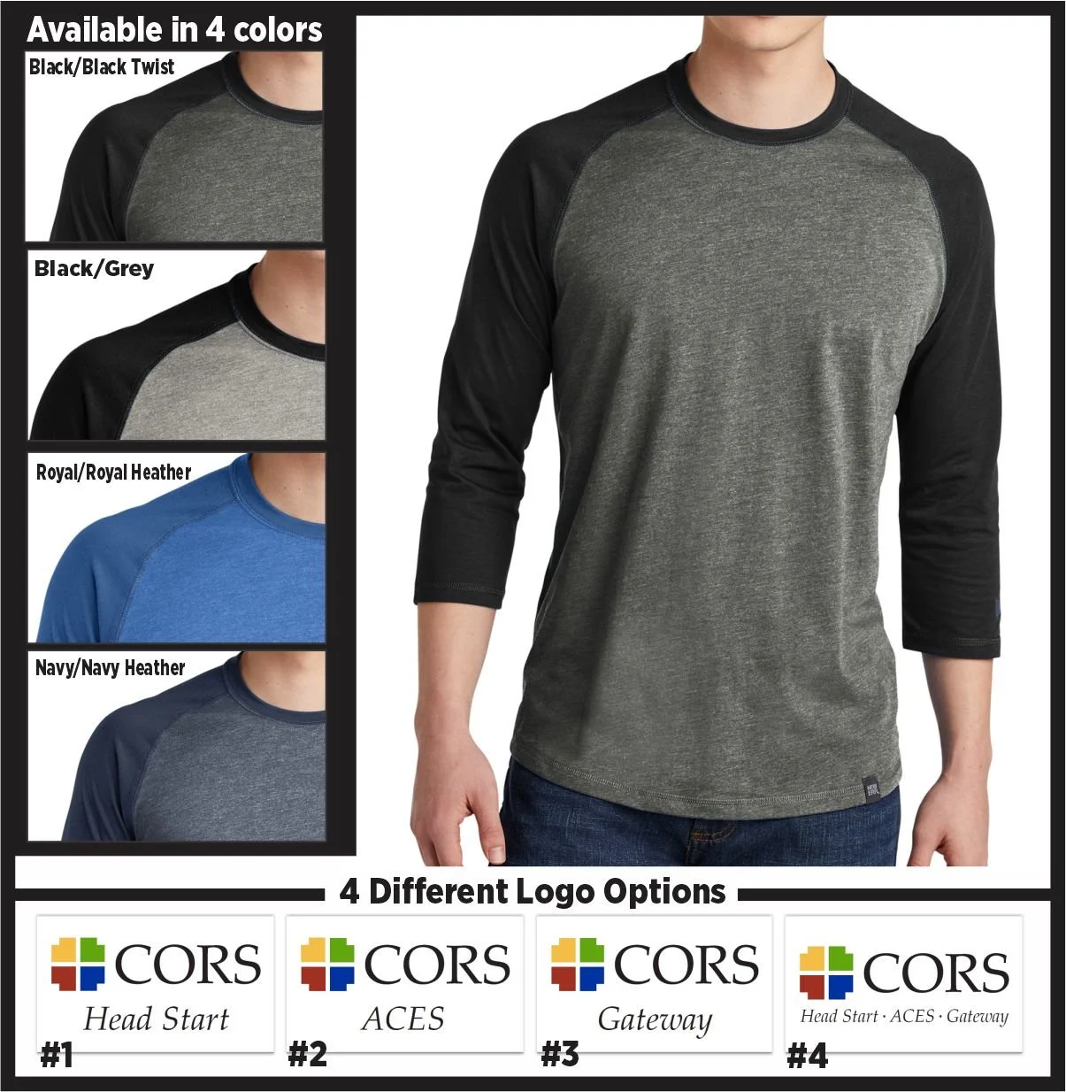 CORS Heritage Blend 3/4 sleeve Raglan (nea104)